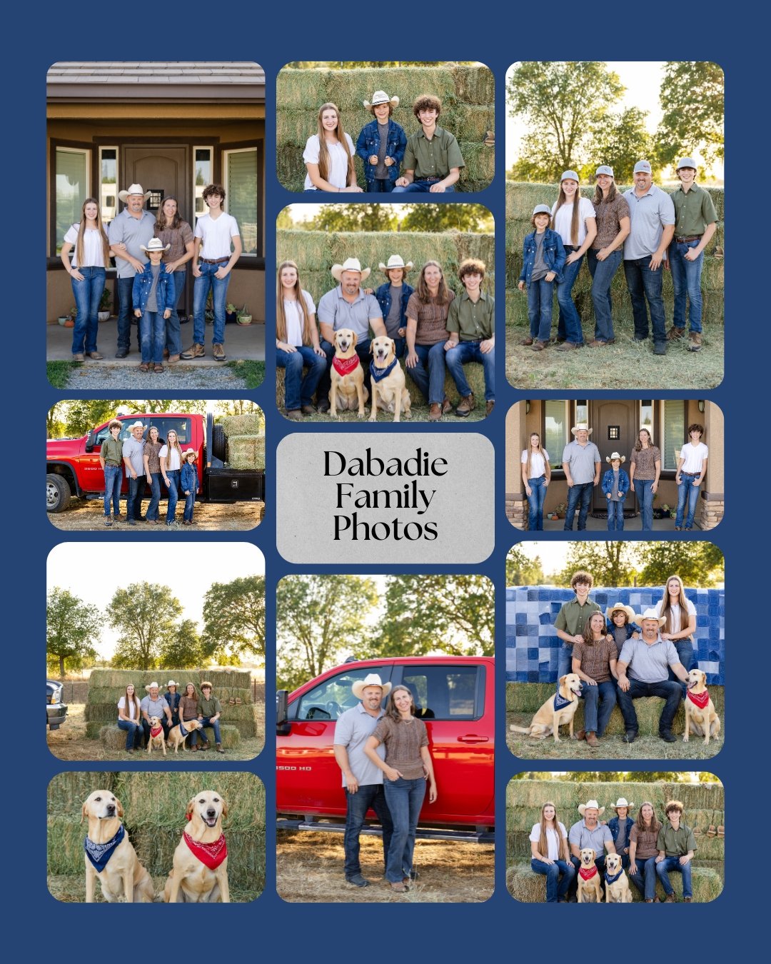 This Galt family session had everything I love&mdash;meaningful details, golden light, and a family full of love. We photographed right on their 2.5-acre property surrounded by hay bales, pickup trucks, and two sweet yellow labs in bandanas. From a d