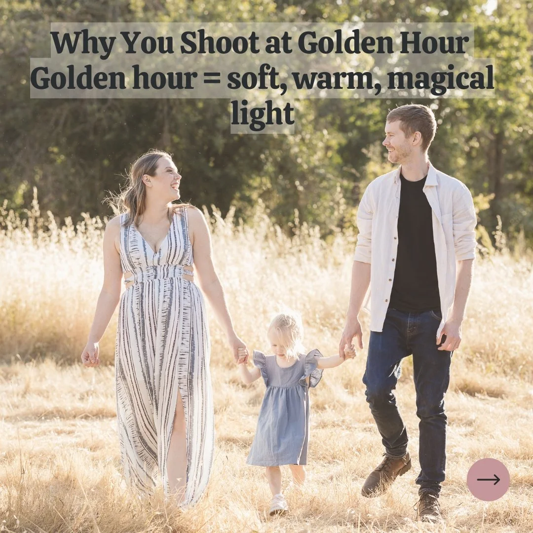 Tip for Family Sessions: Why We Shoot at Golden Hour ☀️

Golden hour &mdash; that soft, glowing light right before sunset &mdash; is the most flattering time of day for outdoor family portraits. The light is warm, dreamy, and avoids harsh shadows, ma