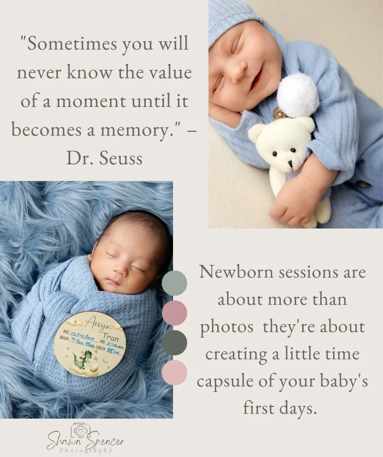 "Sometimes you will never know the value of a moment until it becomes a memory." – Dr. Seuss
Newborn sessions are about more than photos  they're about creating a little time capsule of your baby's first days.
What's one newborn mem