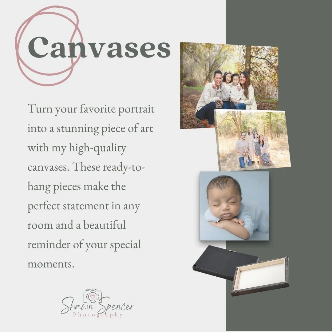 Turn your favorite portrait into a stunning piece of art with my high-quality canvases. These ready-to-hang pieces make the perfect statement in any room and a beautiful reminder of your special moments.

https://www.shawnspencerphotography.com/conta