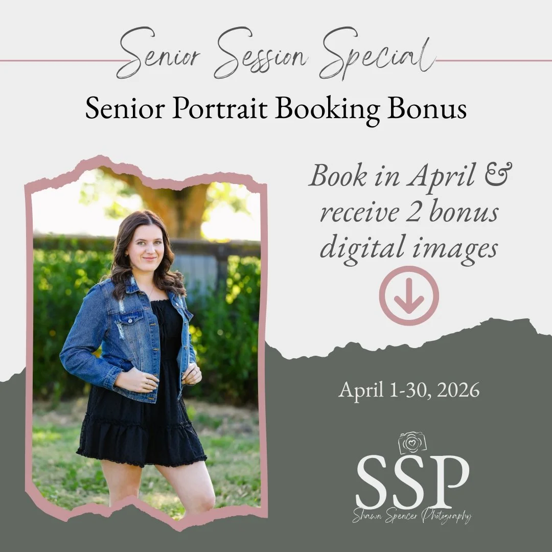 Class of 2026, It&rsquo;s Your Turn

Senior season is officially here.

When you book a Class of 2026 senior session in April, you&rsquo;ll receive two complimentary bonus digital images as a thank‑you for locking in your session early.

Spring is on