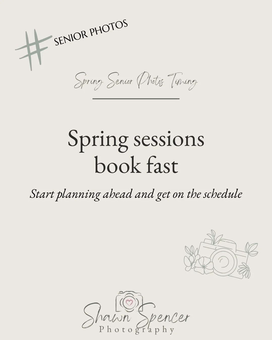 Spring senior timing

Spring senior season moves quickly, and availability tends to shift as schedules fill.

Weekends usually book first, but flexibility with weekdays can open up great options. Even later in the season, thoughtful planning helps us