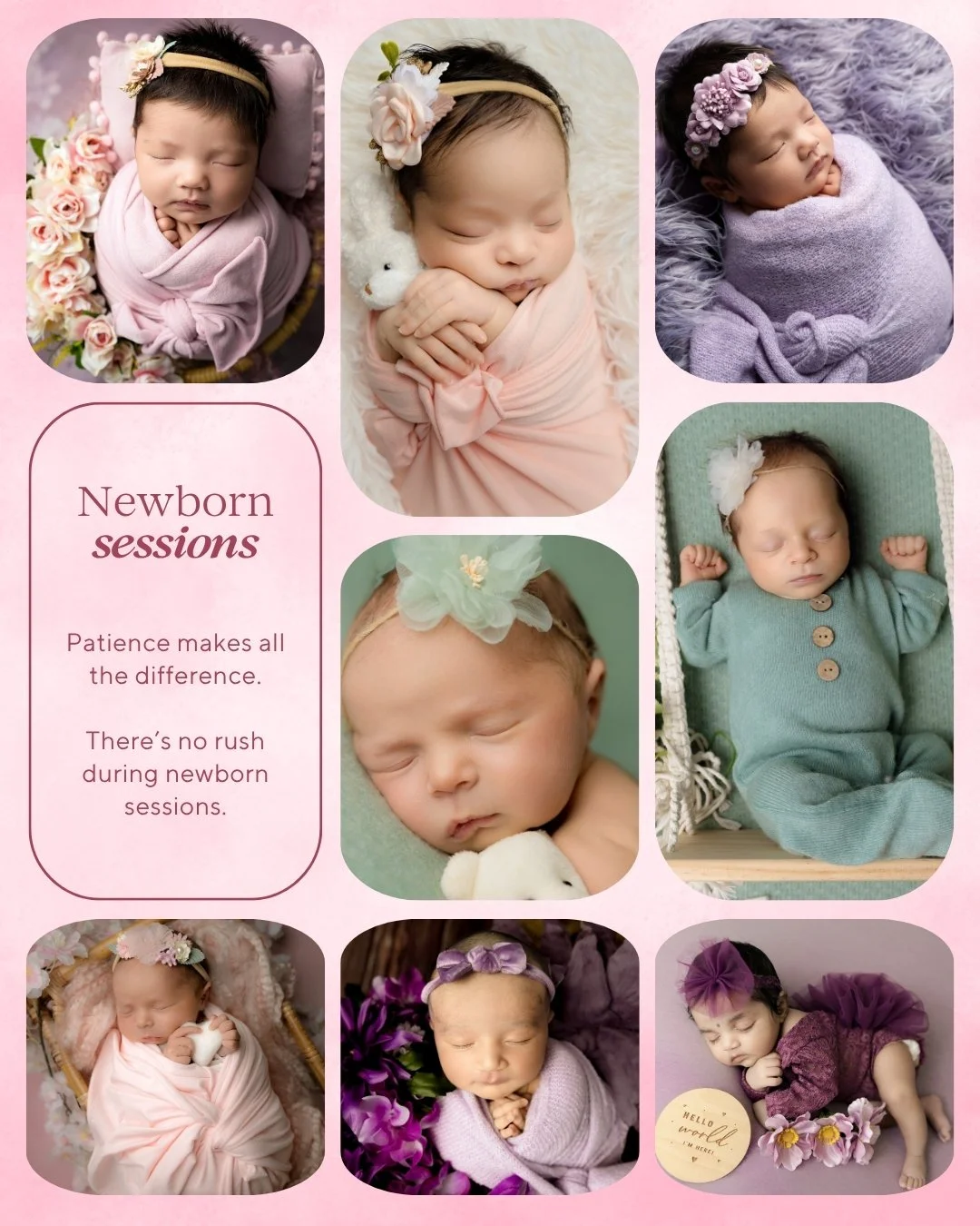 Newborn photos don&rsquo;t need to feel rushed &mdash; even during the busiest months.

Sessions are paced around baby&rsquo;s needs, with plenty of time for feeding, soothing, and settling. My priority is always keeping baby comfortable and parents 