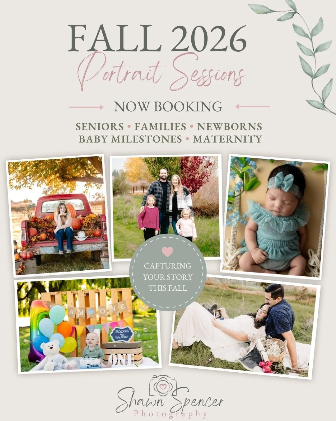 Fall 2026 portrait sessions are officially open!

I always look forward to this time of year when my calendar starts filling with familiar families, new faces, high school seniors, growing babies and families getting ready to welcome someone new.

Th
