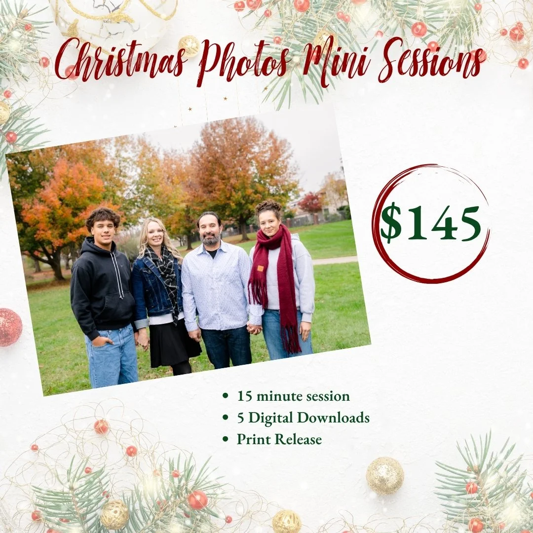 🎄 Christmas Mini Sessions are officially open!

Christmas Minis are returning this November, with two dates available in Elk Grove:

📅 Sunday, November 22 &mdash; Jack Hill Park
📅 Sunday, November 29 &mdash; Camden Lake Park

Christmas Mini Sessio