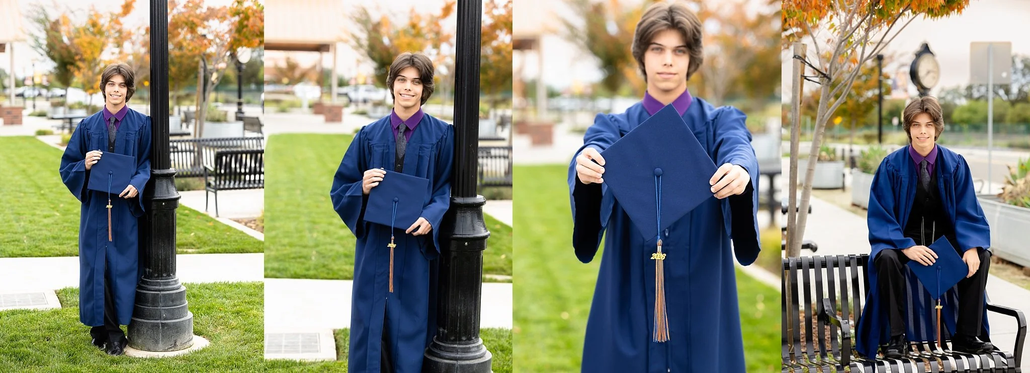 Morgan Sherman Miller wearing his cap and gown during his senior portrait session in Old Elk Grove