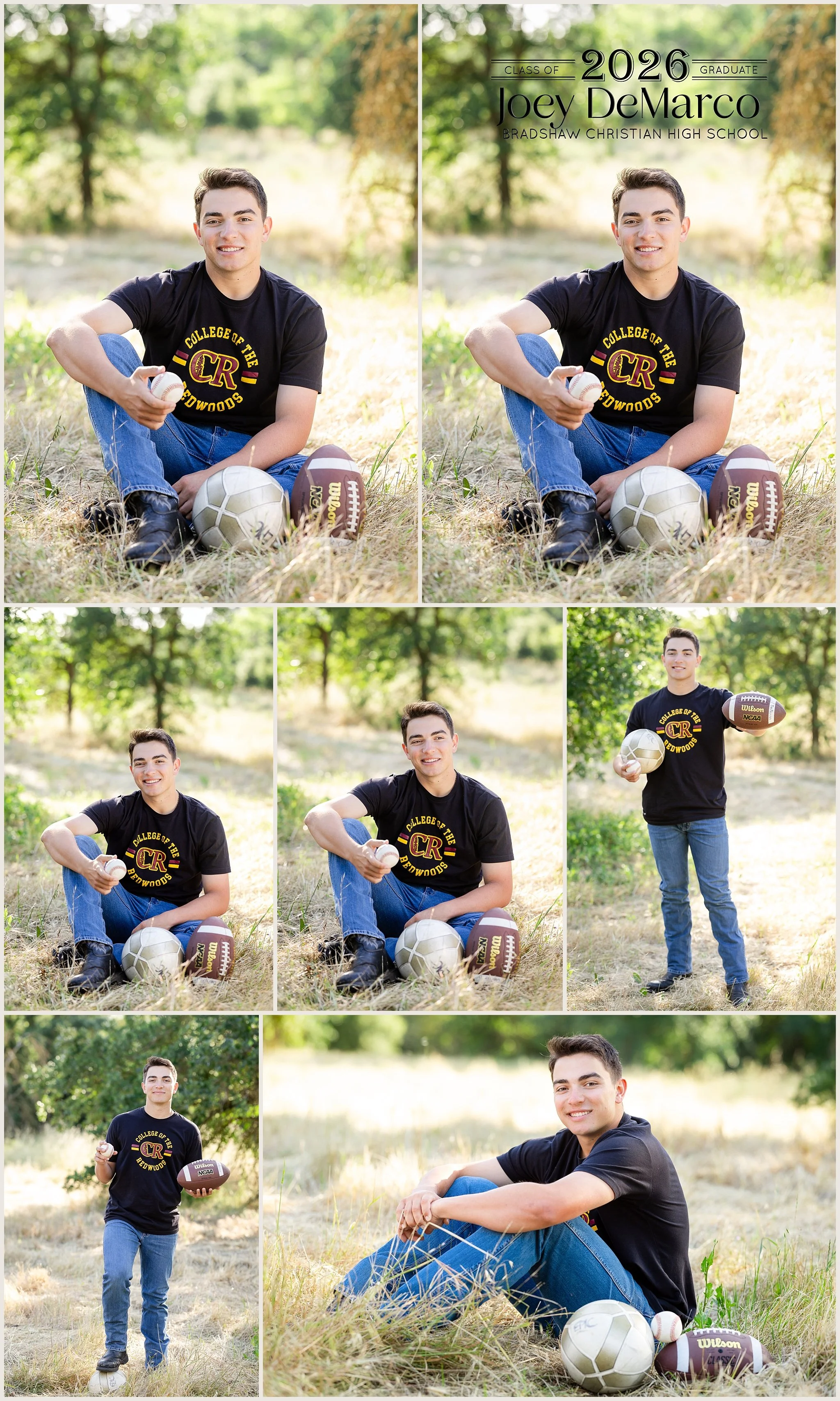 Senior baseball portraits of Joey DeMarco with bat and glove Elk Grove CA