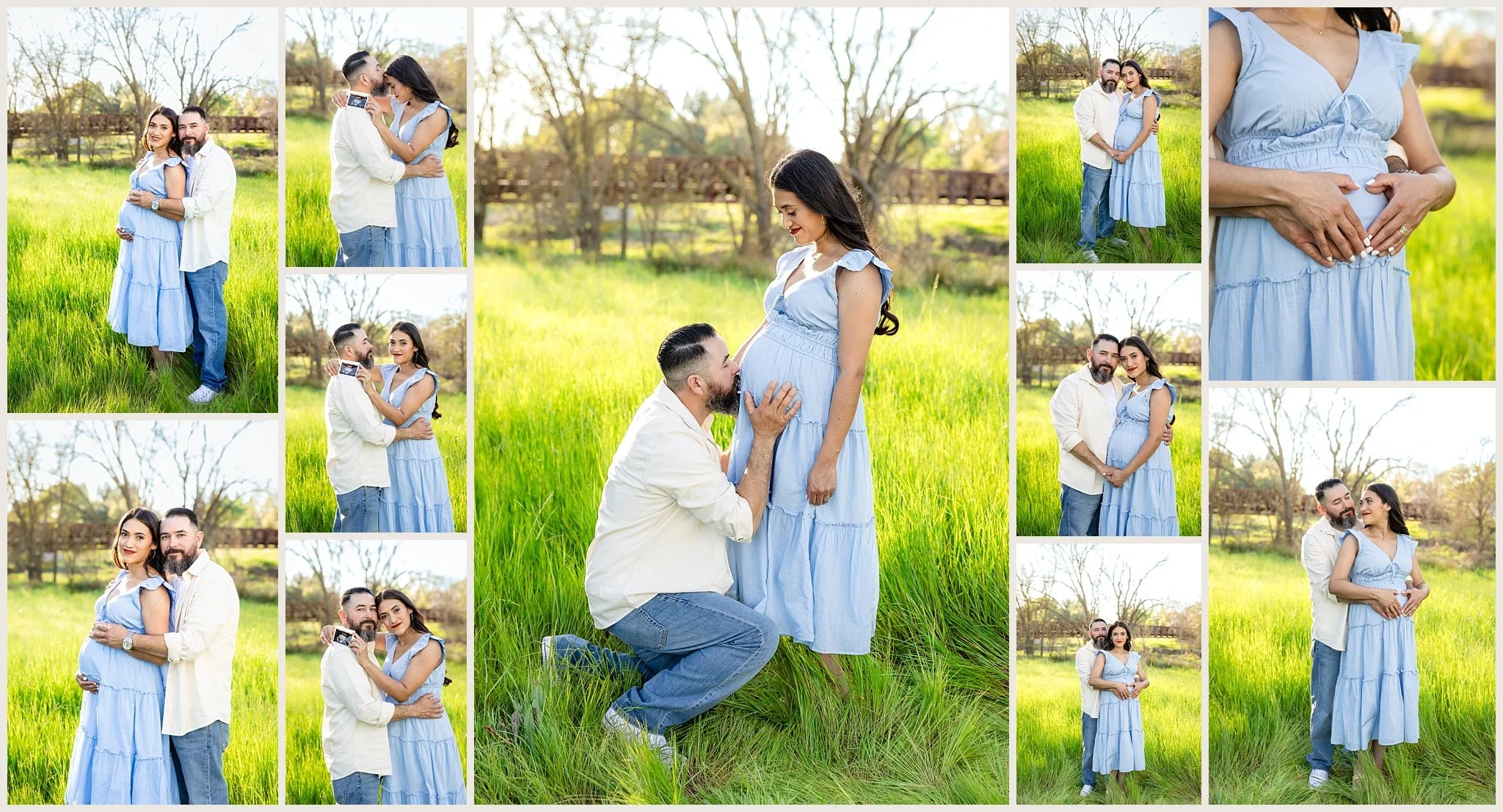 maternity couple holding ultrasound and baby items at Jack Hill Park Elk Grove CA