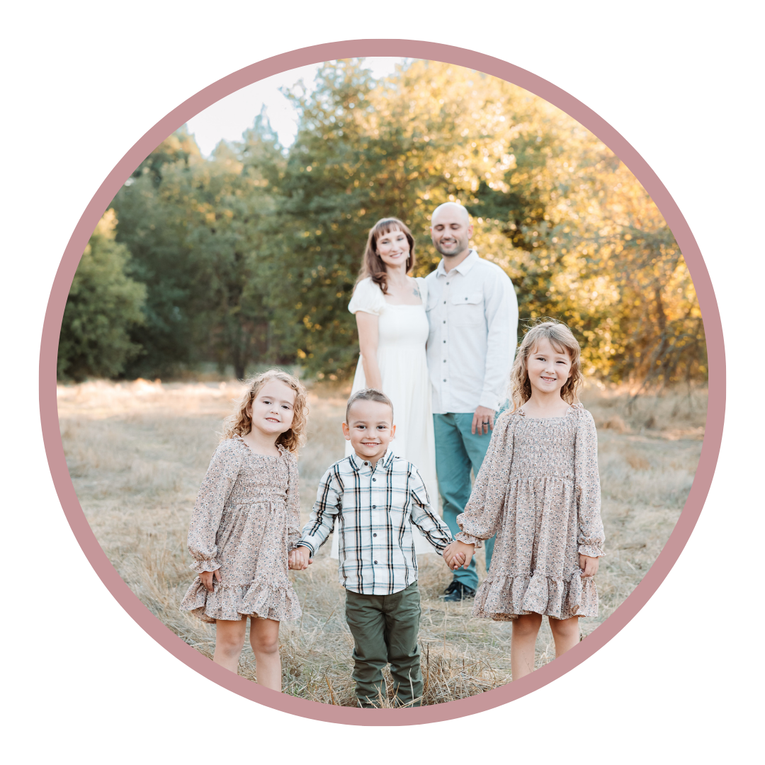 Outdoor family portrait session featuring parents and children photographed in Elk Grove, California
