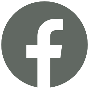 Facebook logo with black lowercase 'f' inside a dark gray circle