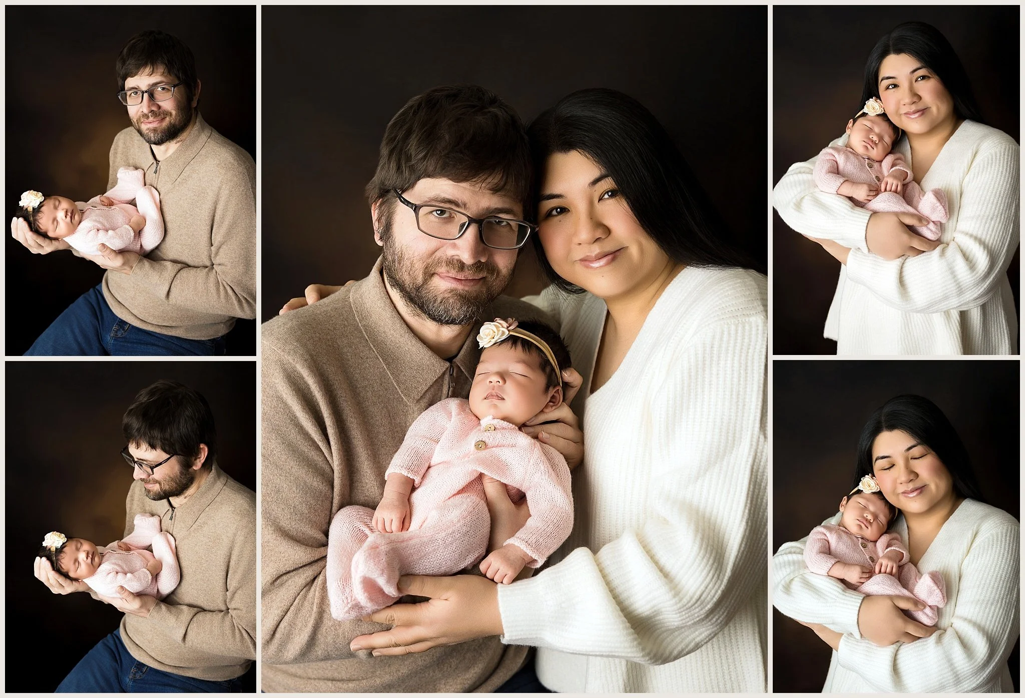 Sophie with her parents during a family newborn photography session in Elk Grove