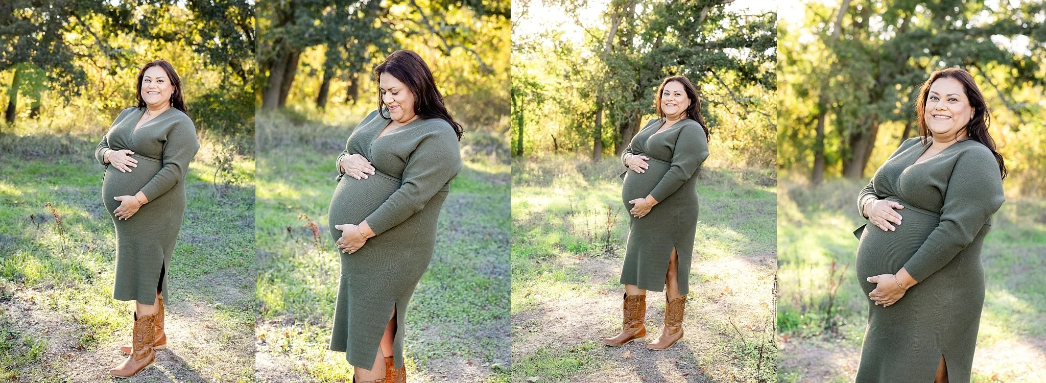 Expectant mother posing alone during maternity session at Cosumnes River Preserve