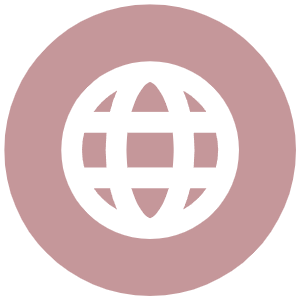 Icon of a globe inside a pink circle.
