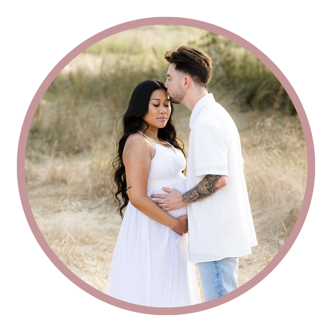 Expecting couple sharing a quiet moment during an outdoor maternity portrait session in Elk Grove, California