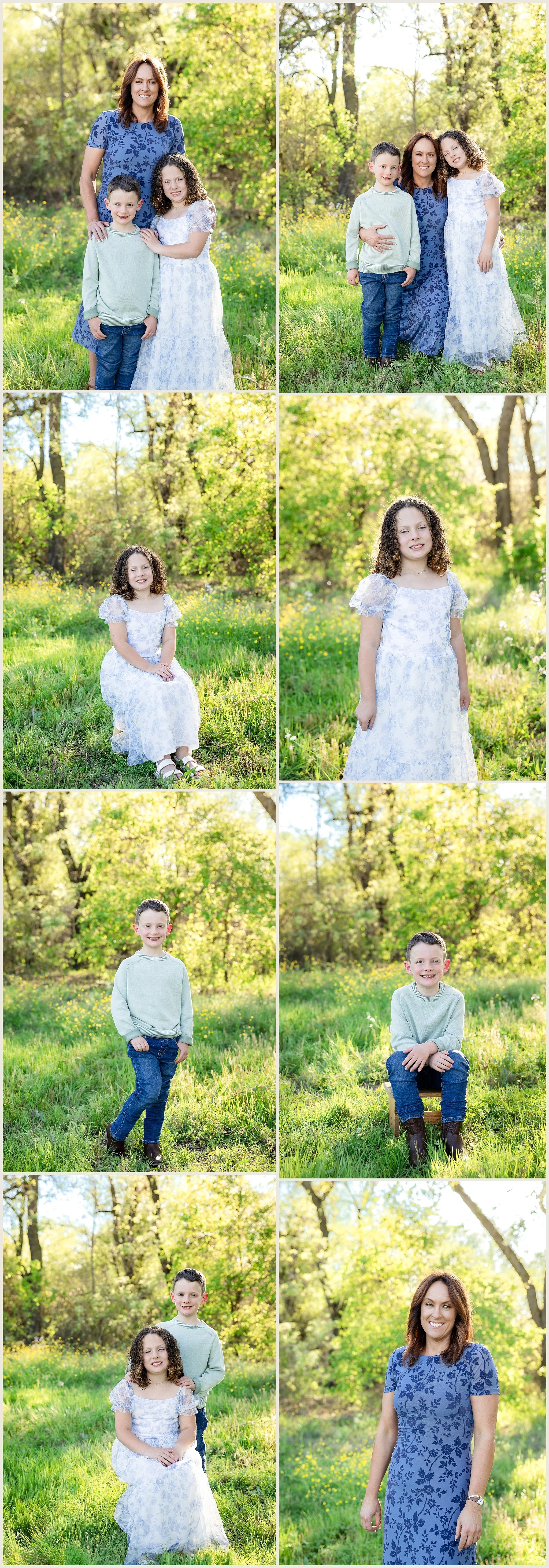 mom with daughter and son standing together in green field Cosumnes River Preserve Elk Grove
