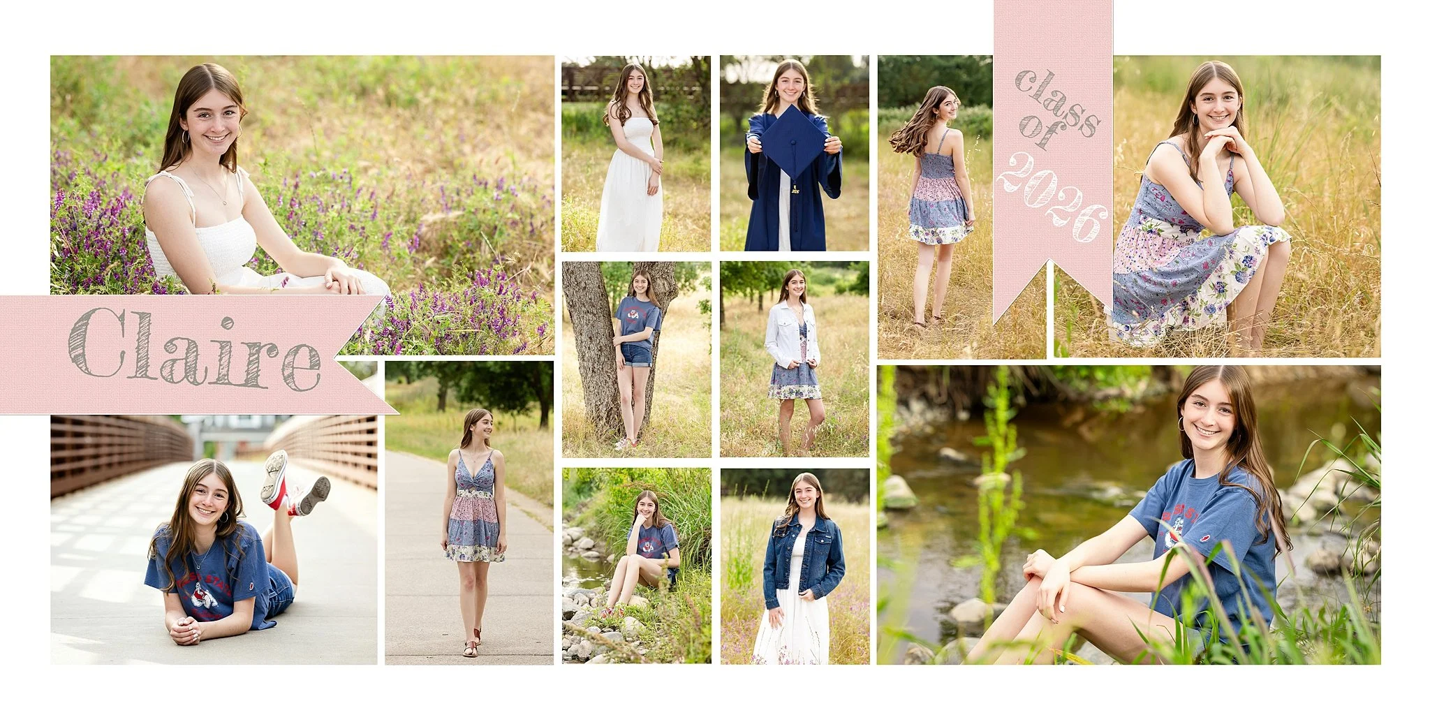 Claire Johnson senior portraits sitting in wildflowers at Jack Hill Park in Elk Grove California