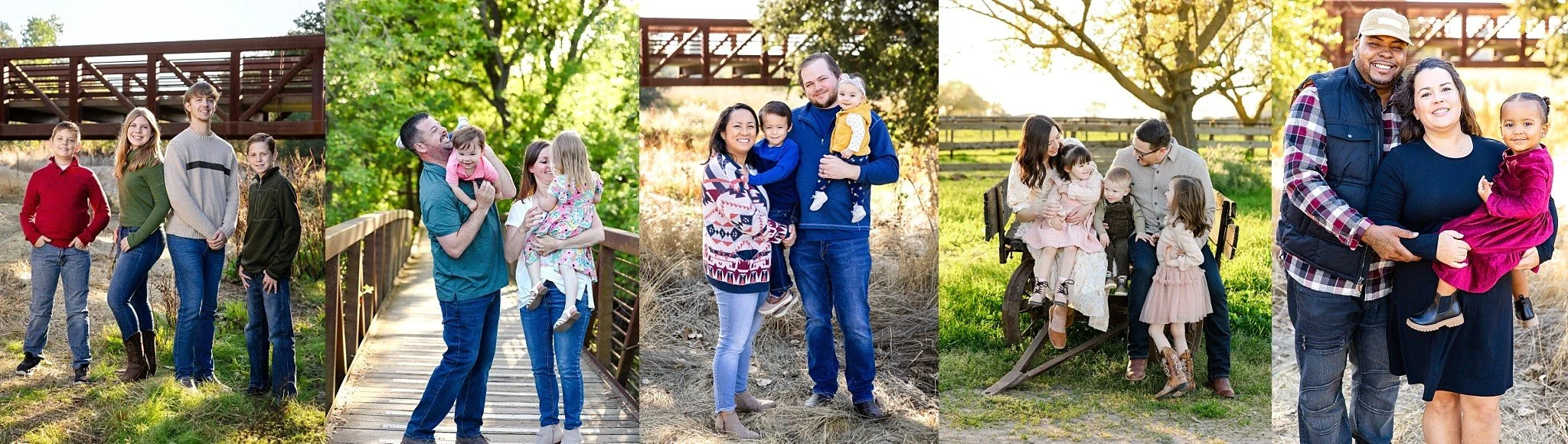 Collage of families with children during outdoor portrait sessions in Elk Grove