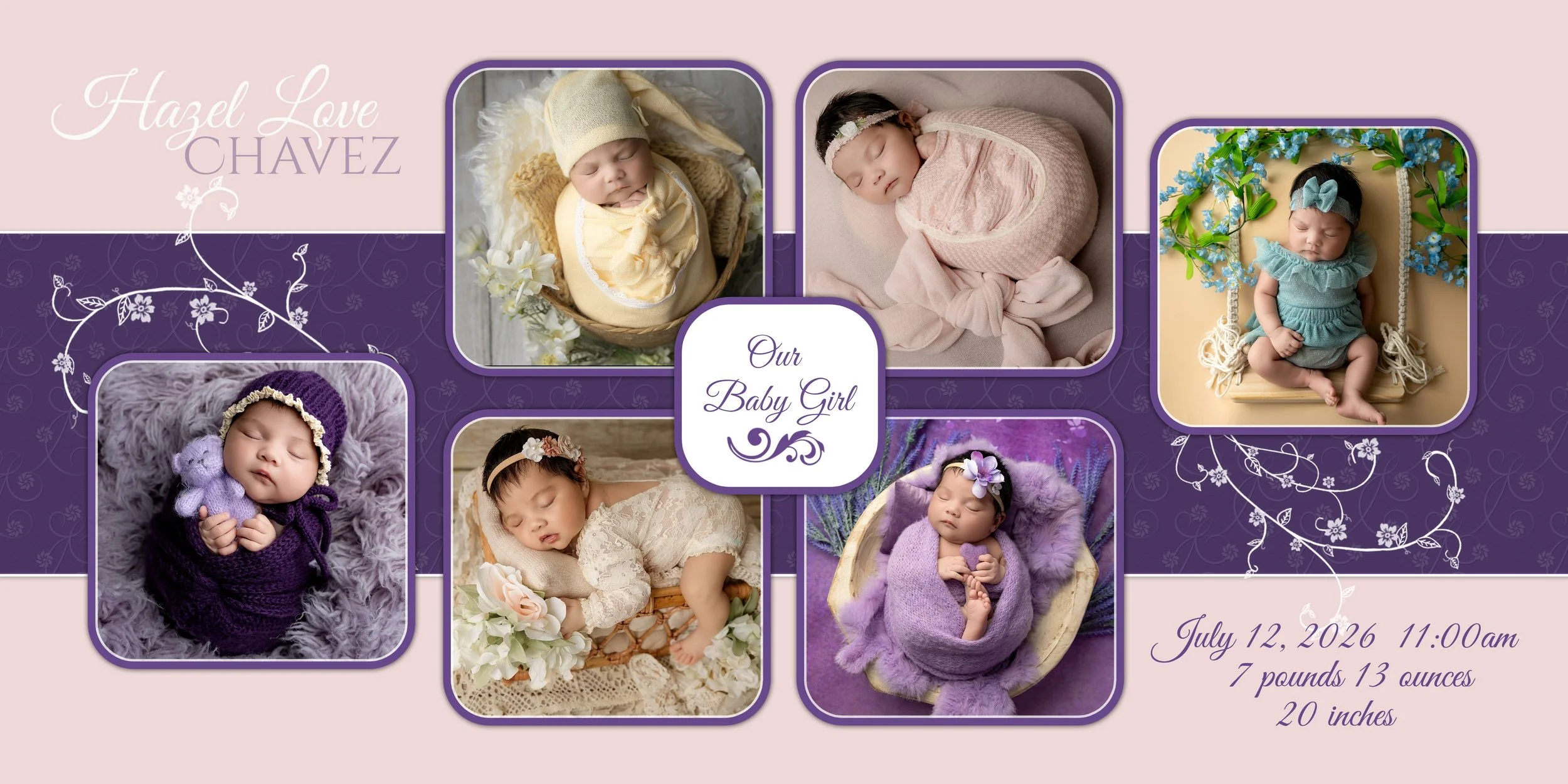 Storyboard featuring highlights from Hazel Love Chavez's newborn photography session in Shawn Spencer Photography's Elk Grove home studio.