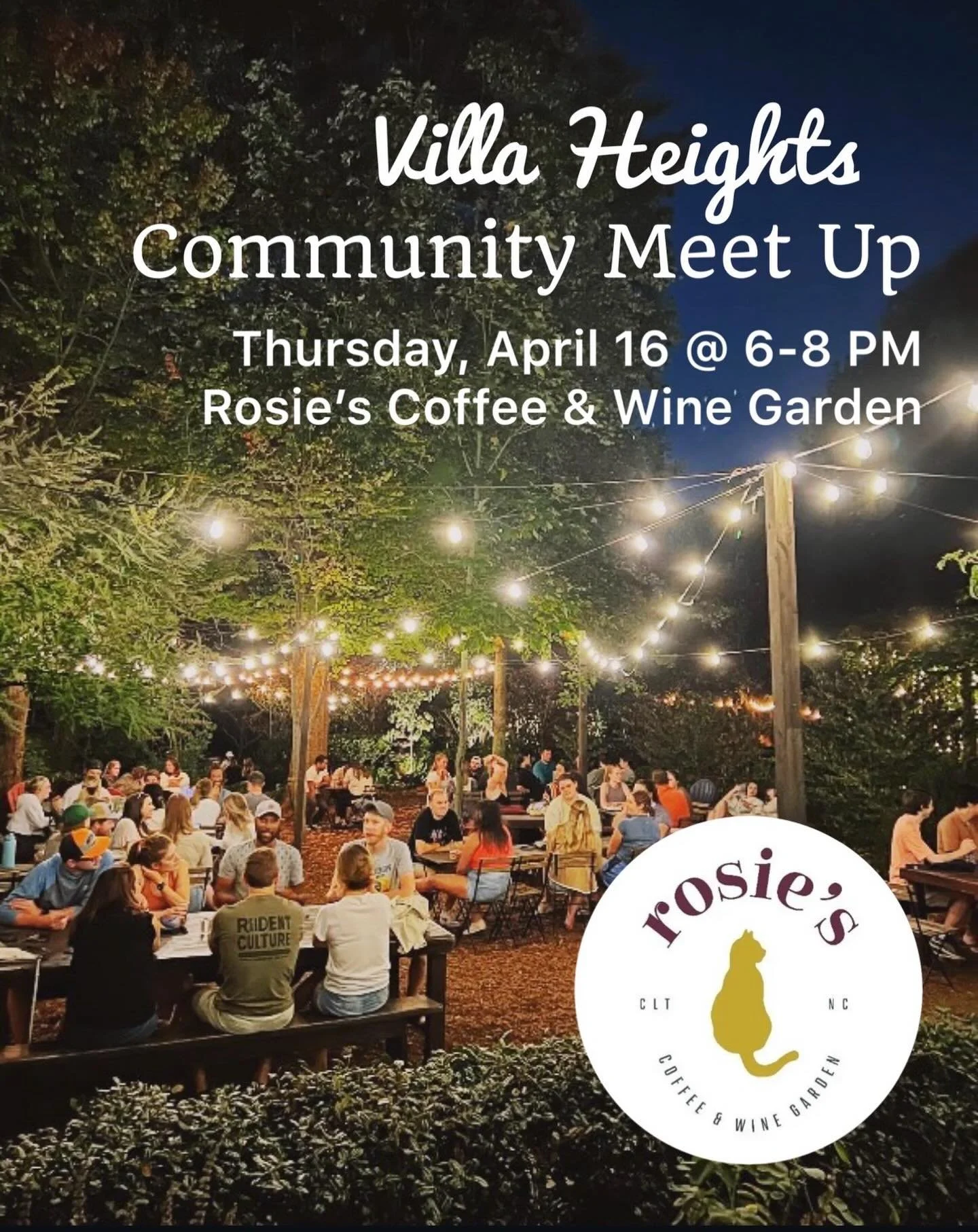 Join us for our next Community Meet Up this Thursday at @rosiescoffeeandwine !!

The weather will be great, Rosie&rsquo;s is a great space, and you can meet and mingle with other neighbors.  We hope you can join!