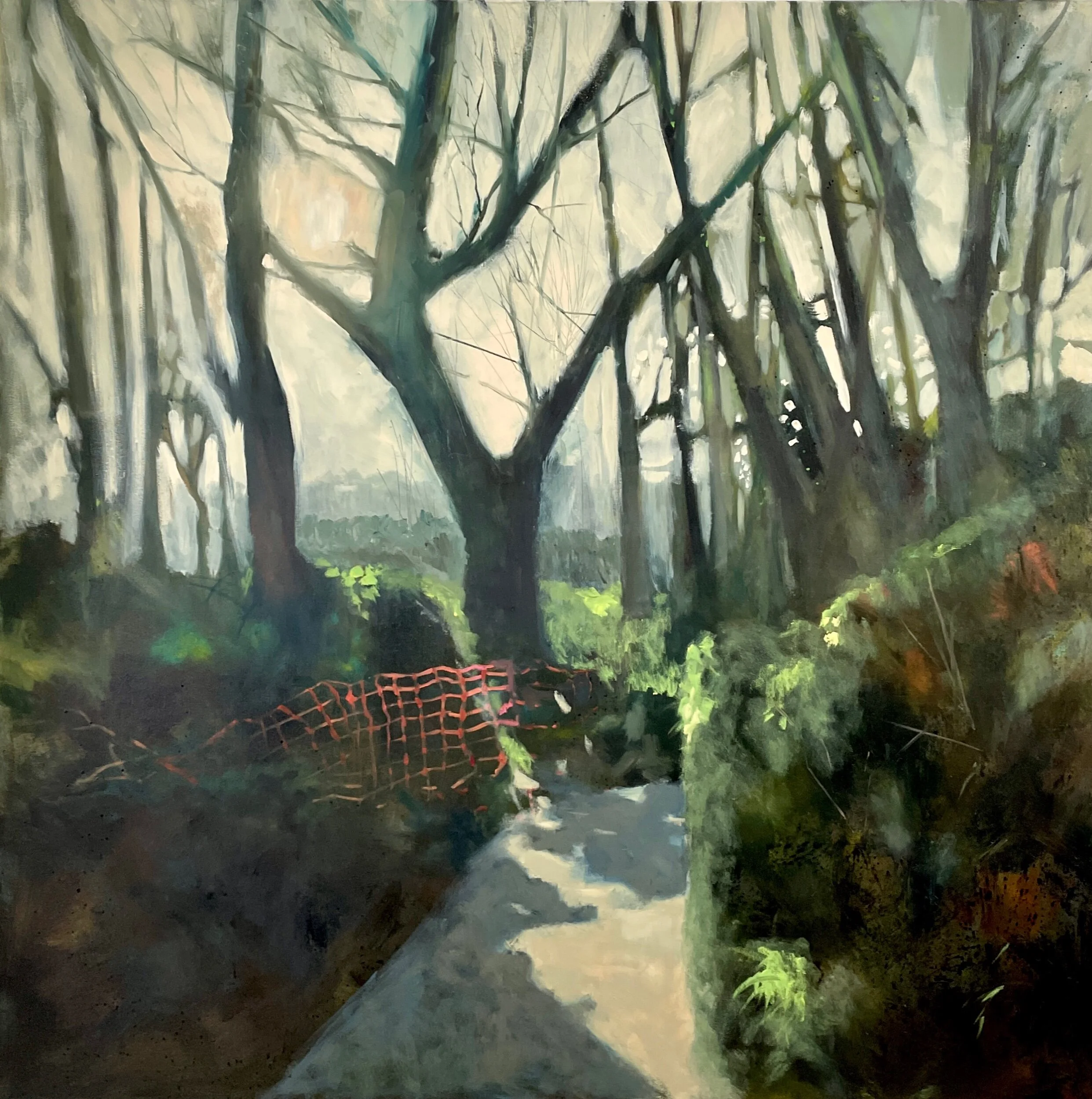 Landscape with Plastic Fence, oil on board, 80x80cm