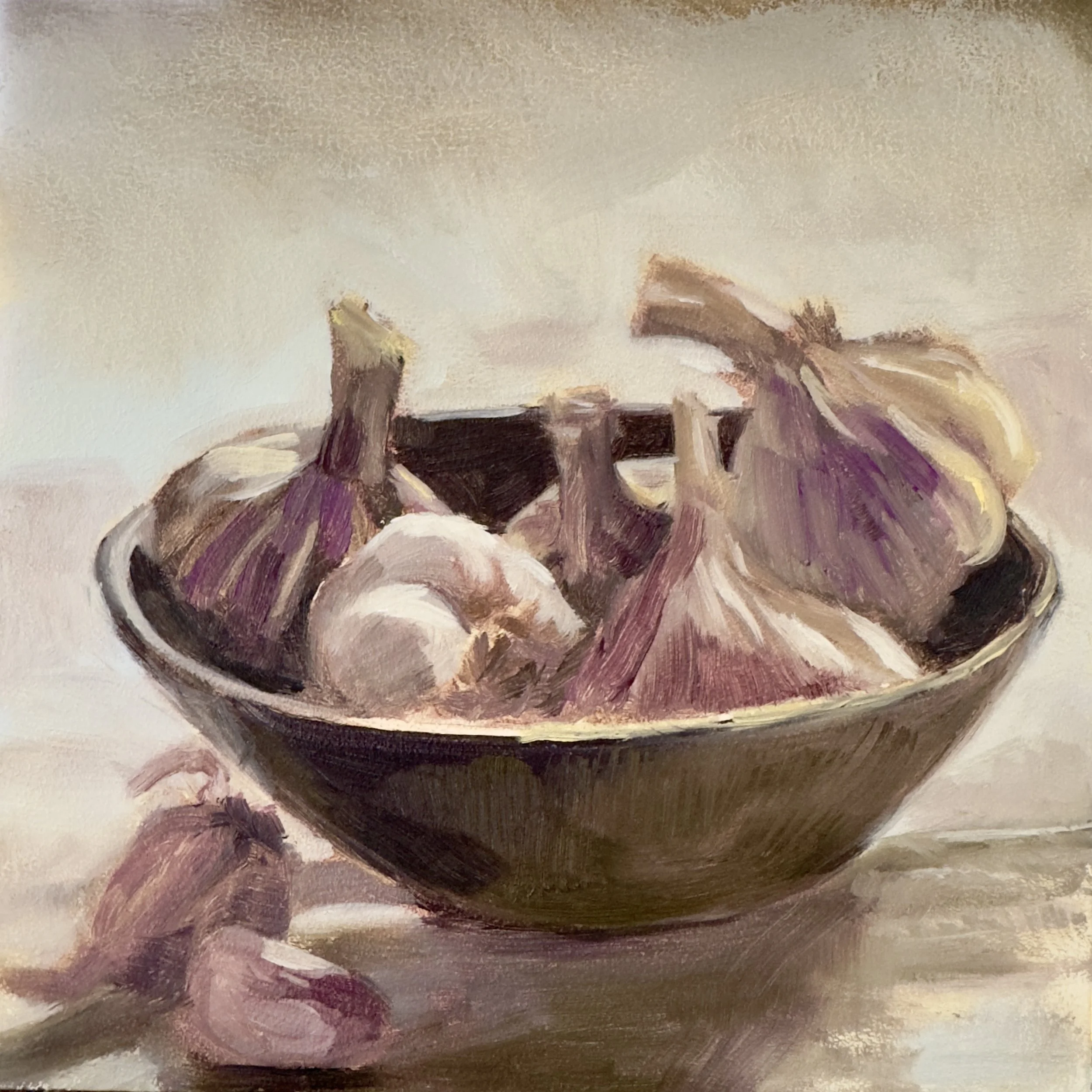 French Garlic, oil on board, 15x15cm