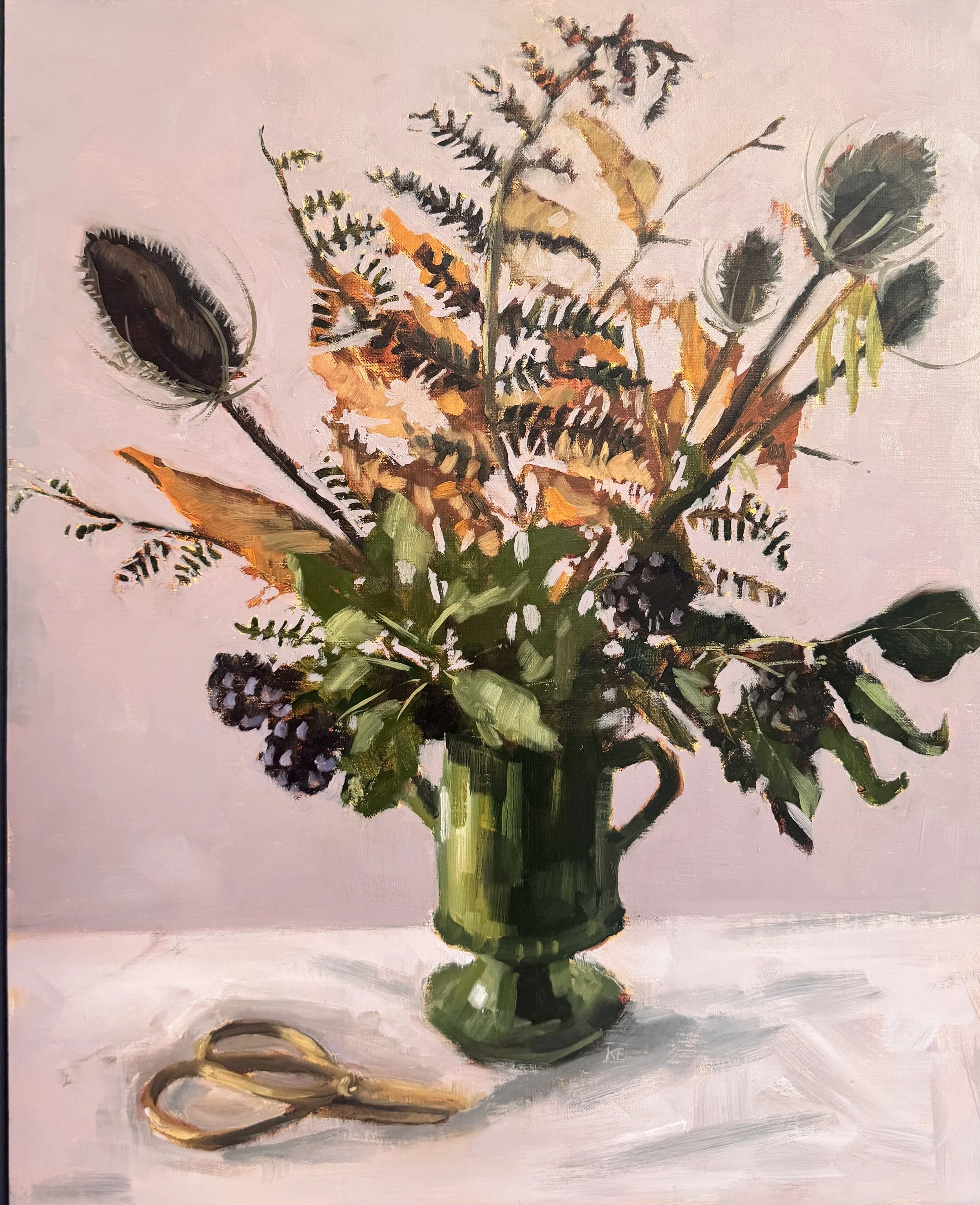 Foraged Still Life in Moroccan Green Vase
