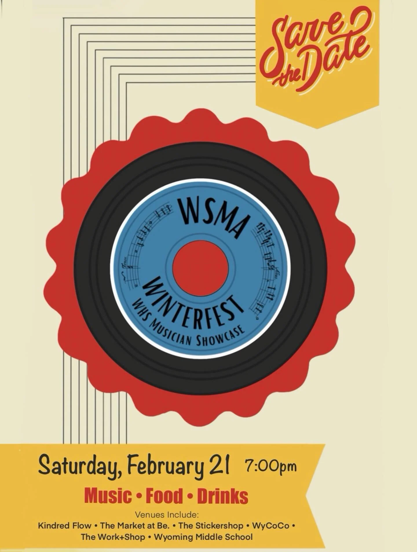 Save the date! Winter Music Festival will be Saturday, February 21st, from 7-10pm.
This event features Wyoming High School musicians performing in large &amp; small group ensembles around local Wyoming businesses. 
Ticket information and more details