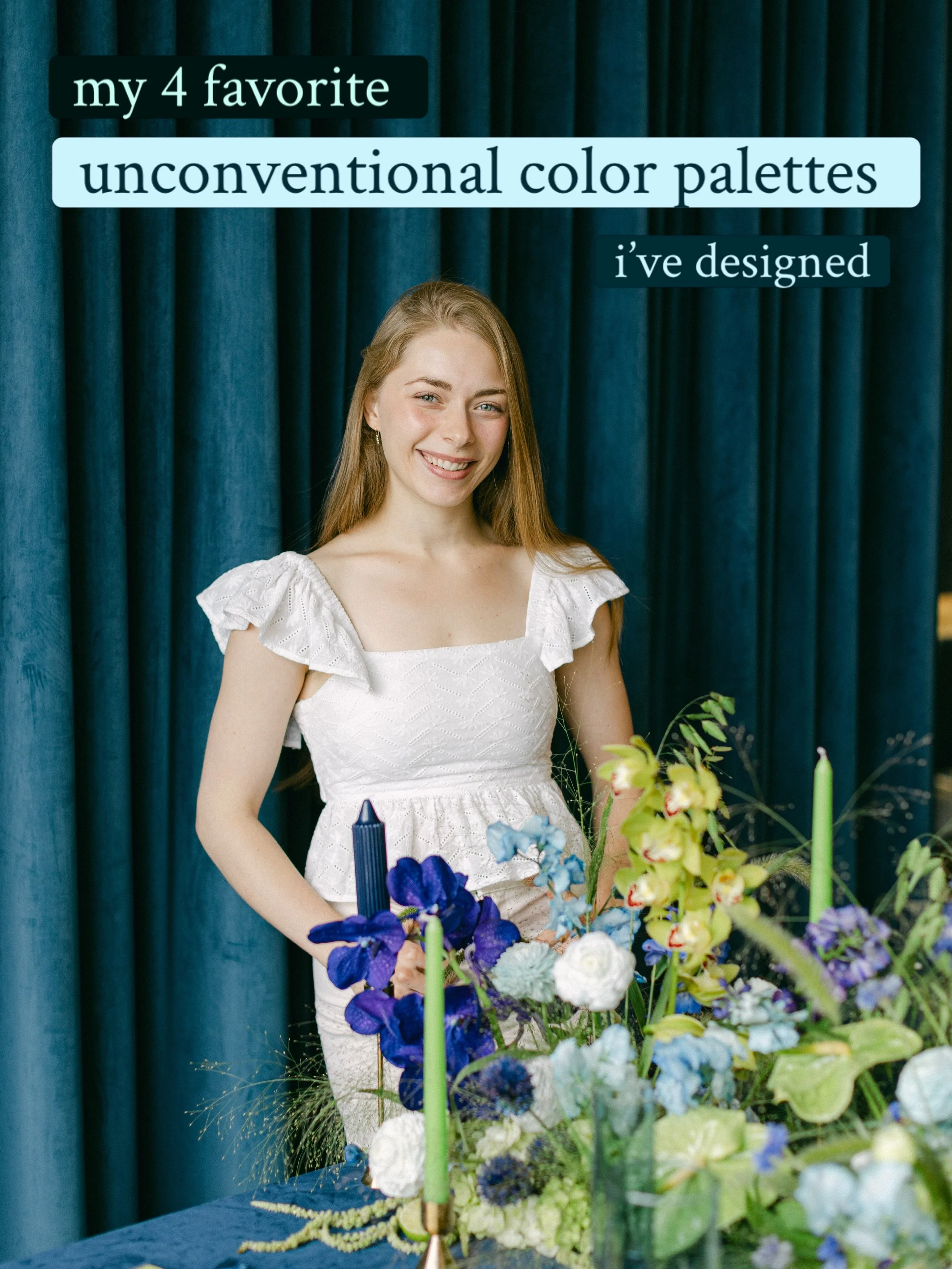fun fact: i once took a college level oil painting class that focused on color theory, which i pull from when i&rsquo;m designing flower boards.

@mackandmain came to me with the idea of limes greens and blues and it was a blast getting to execute su