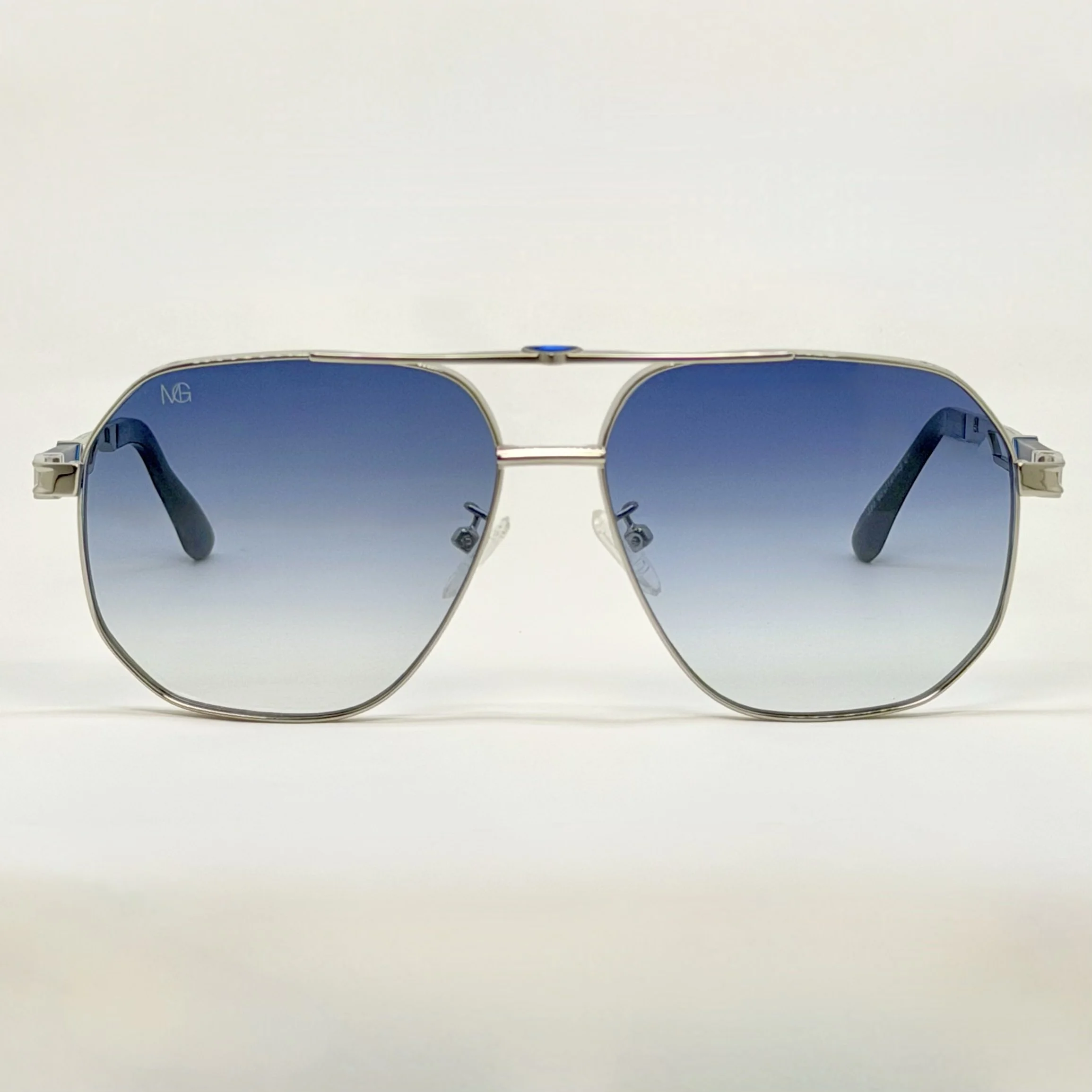 MauriGamba Gaia Geometric Silver Frame Blue Gradient Lens Unisex Luxury Designer Sunglasses