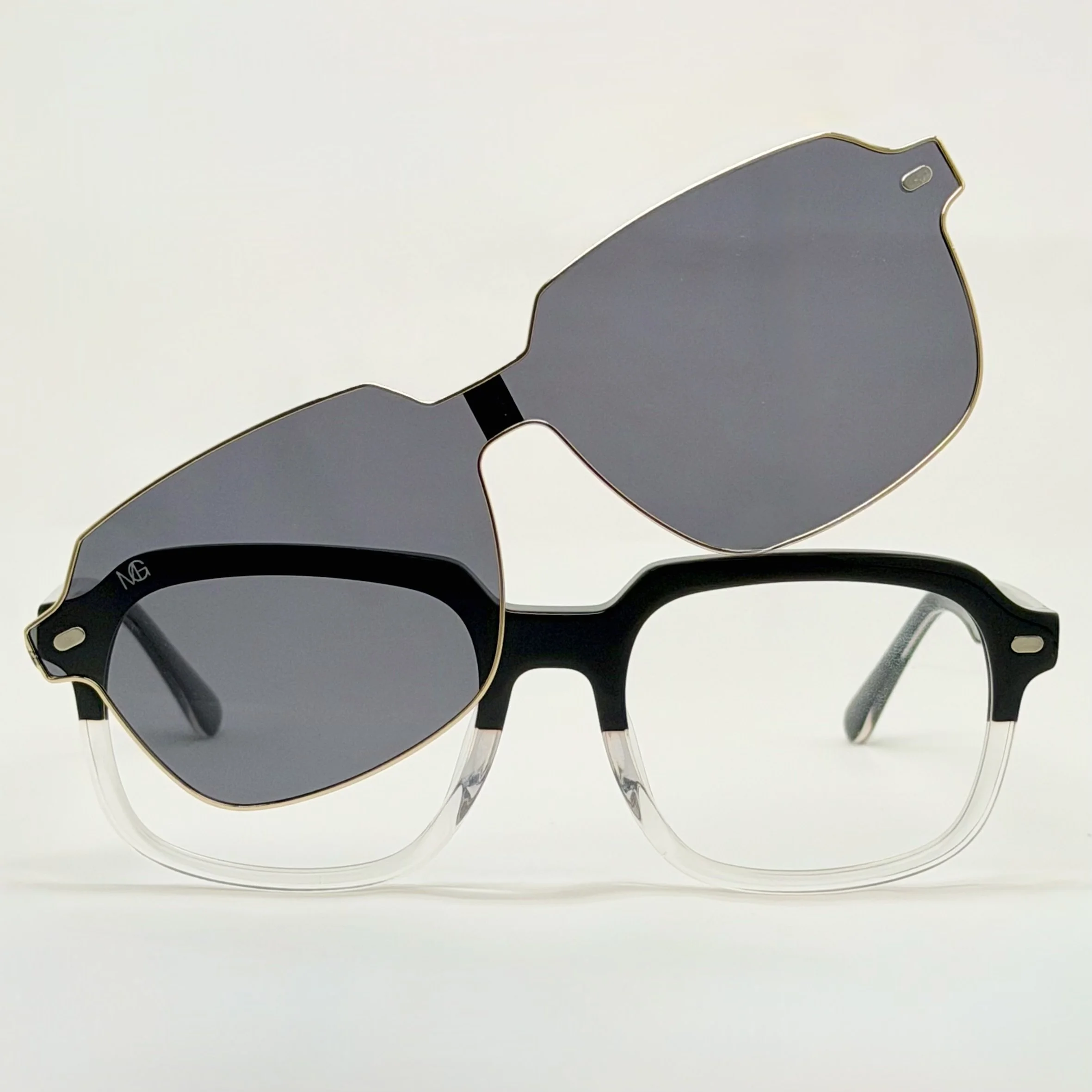 MauriGamba Miguel Black Crystal Unisex Optical with Magnetic Clip-On Sunglasses