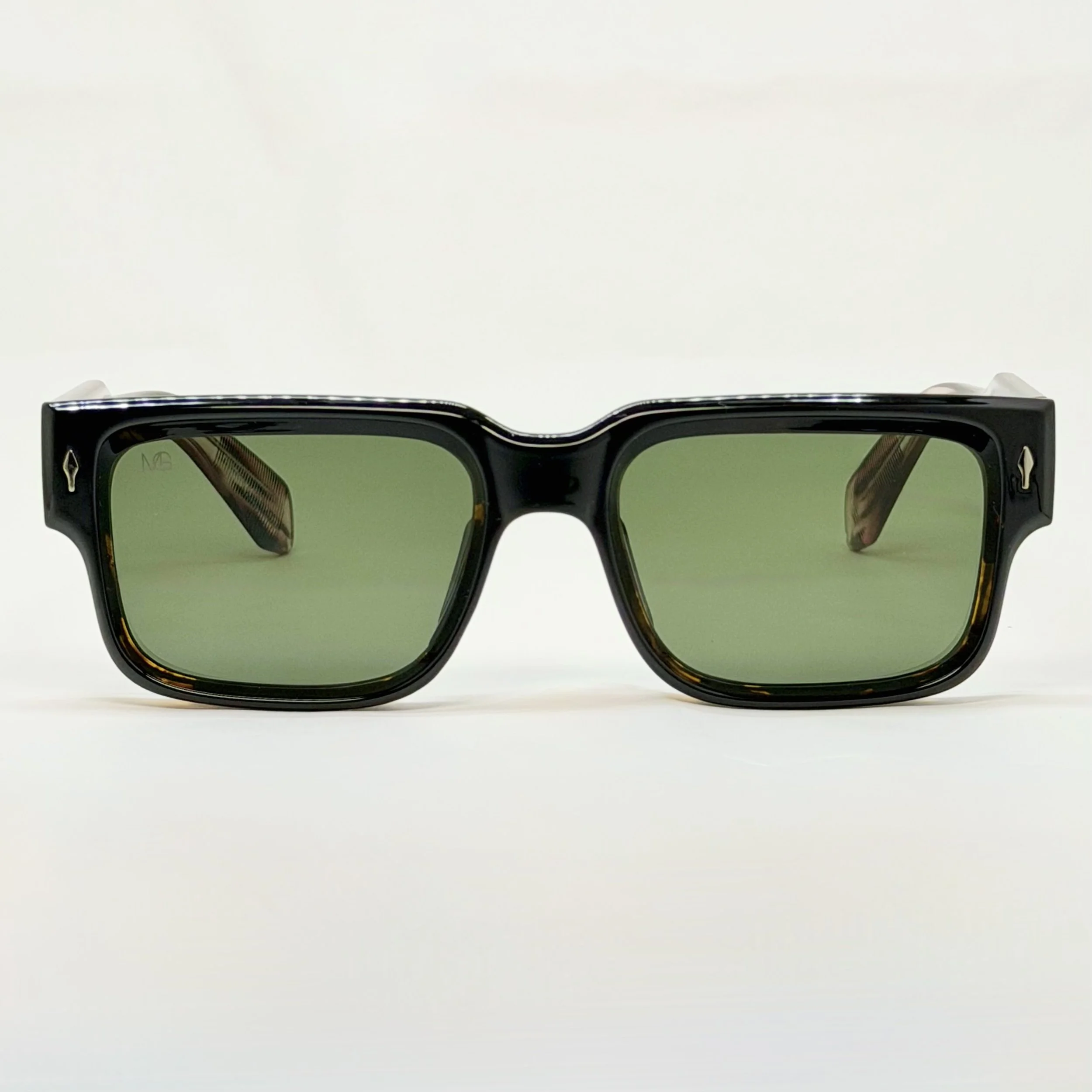 MauriGamba Metatron Black Front Marbled Tortoise Temples Green Lens Unisex Luxury Designer Sunglasses
