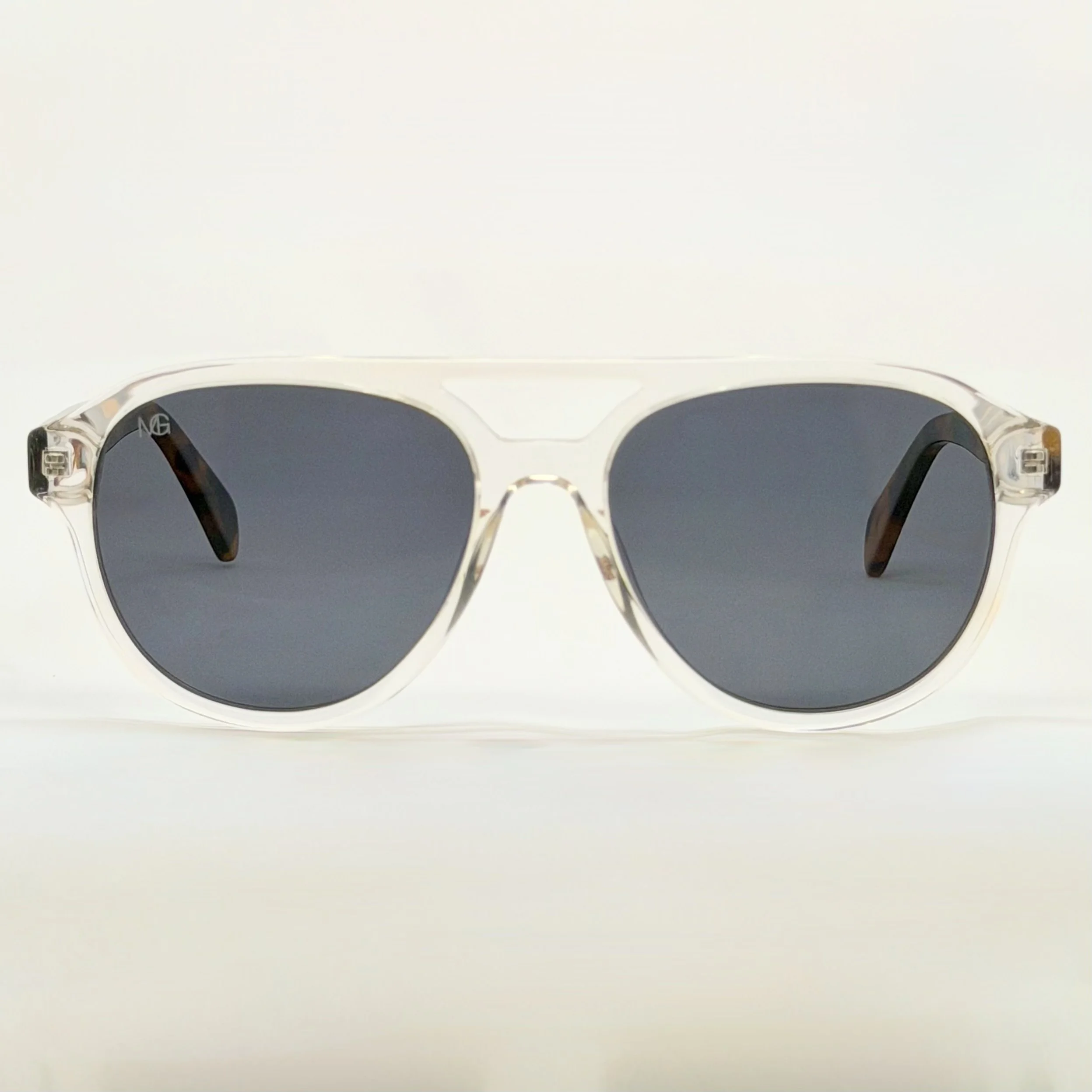 MauriGamba Gabrielle Round Crystal Clear Frame Dark Lens Tortoise Temple Unisex Luxury Designer Sunglasses