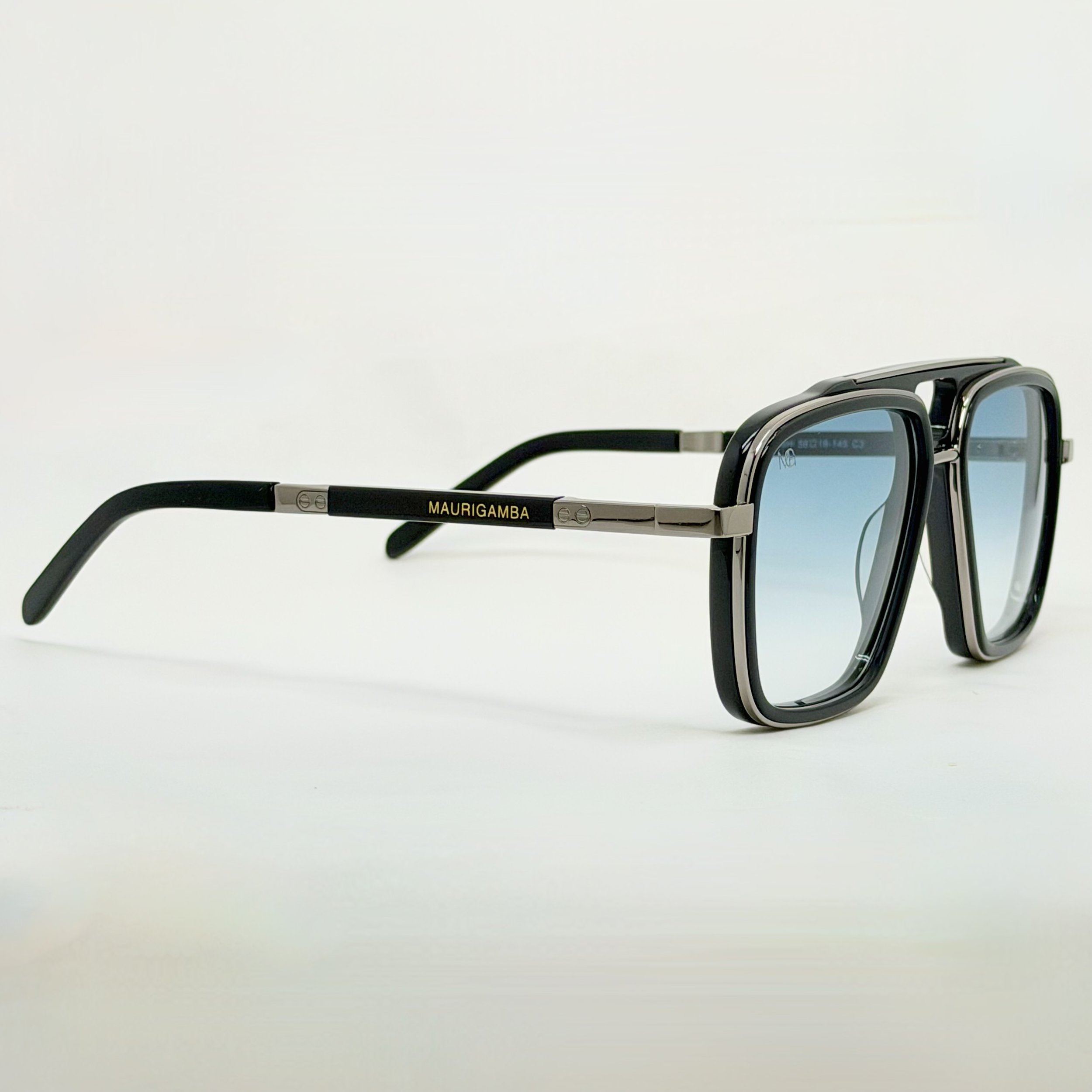 Black & Gunmetal • Blue Gradient Polarized Lenses • Unisex Luxury Sunglasses