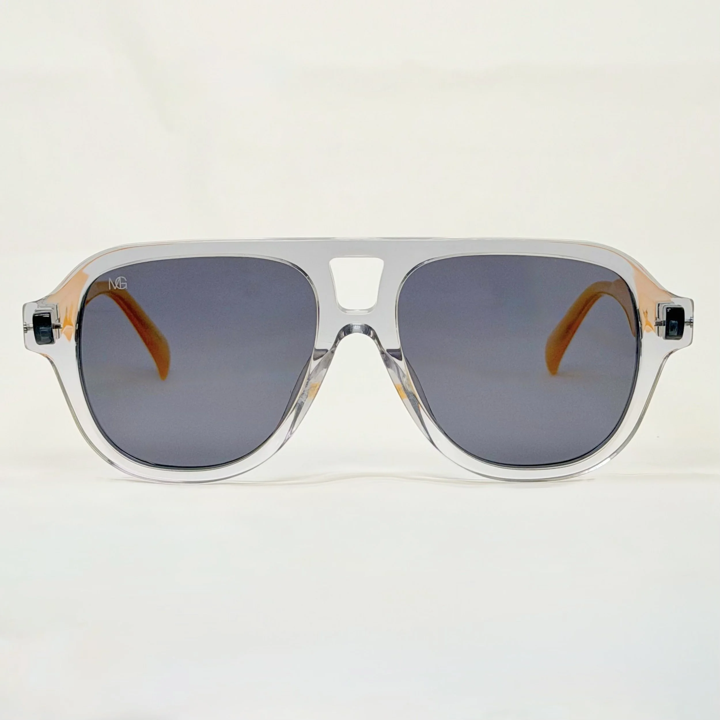 MauriGamba Tommasso Crystal Frame Black Lens Yellow Temple Unisex Luxury Sunglasses