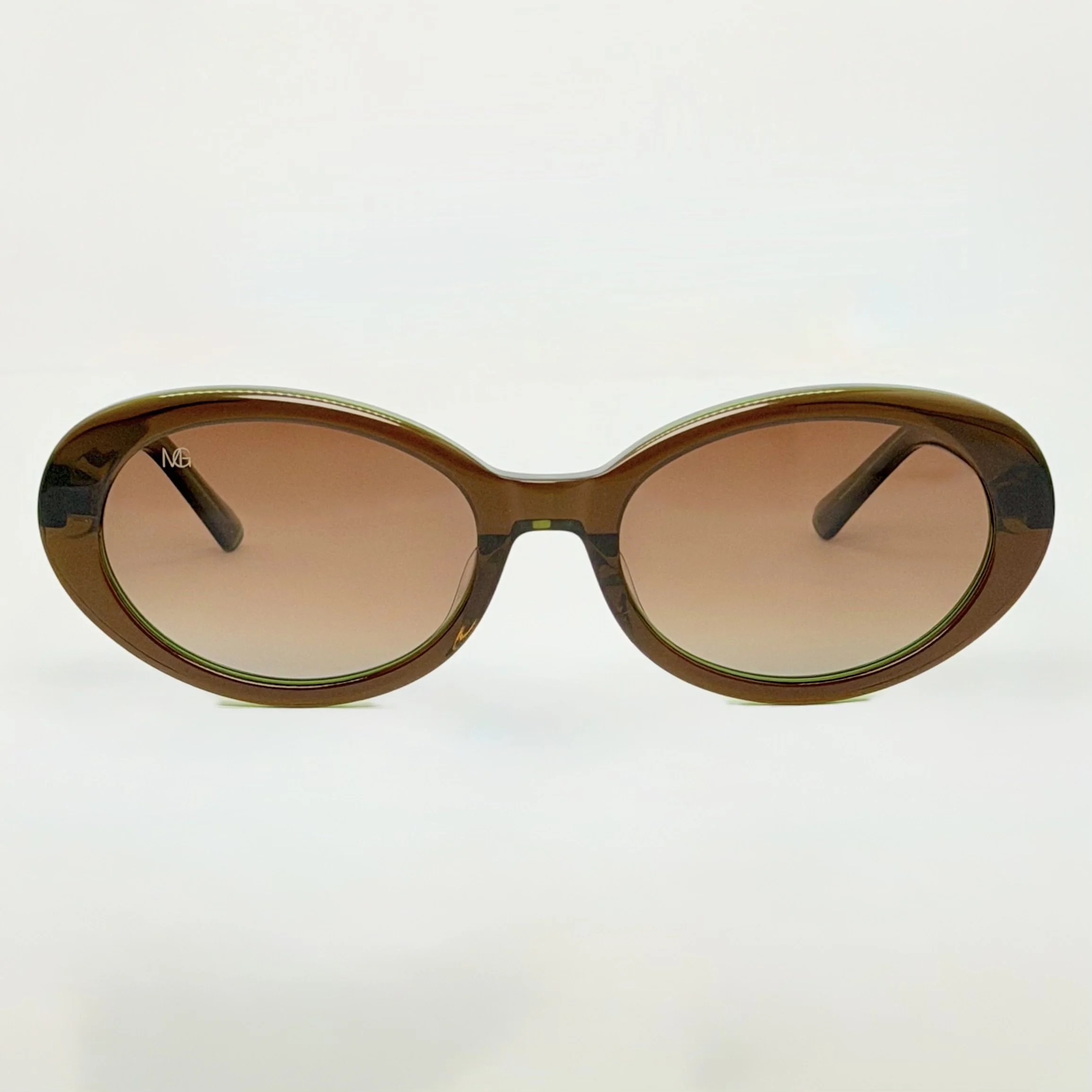 MauriGamba Ingrid Green Crystal Brown Gradient Sculpted Bridge Women’s Luxury Sunglasses