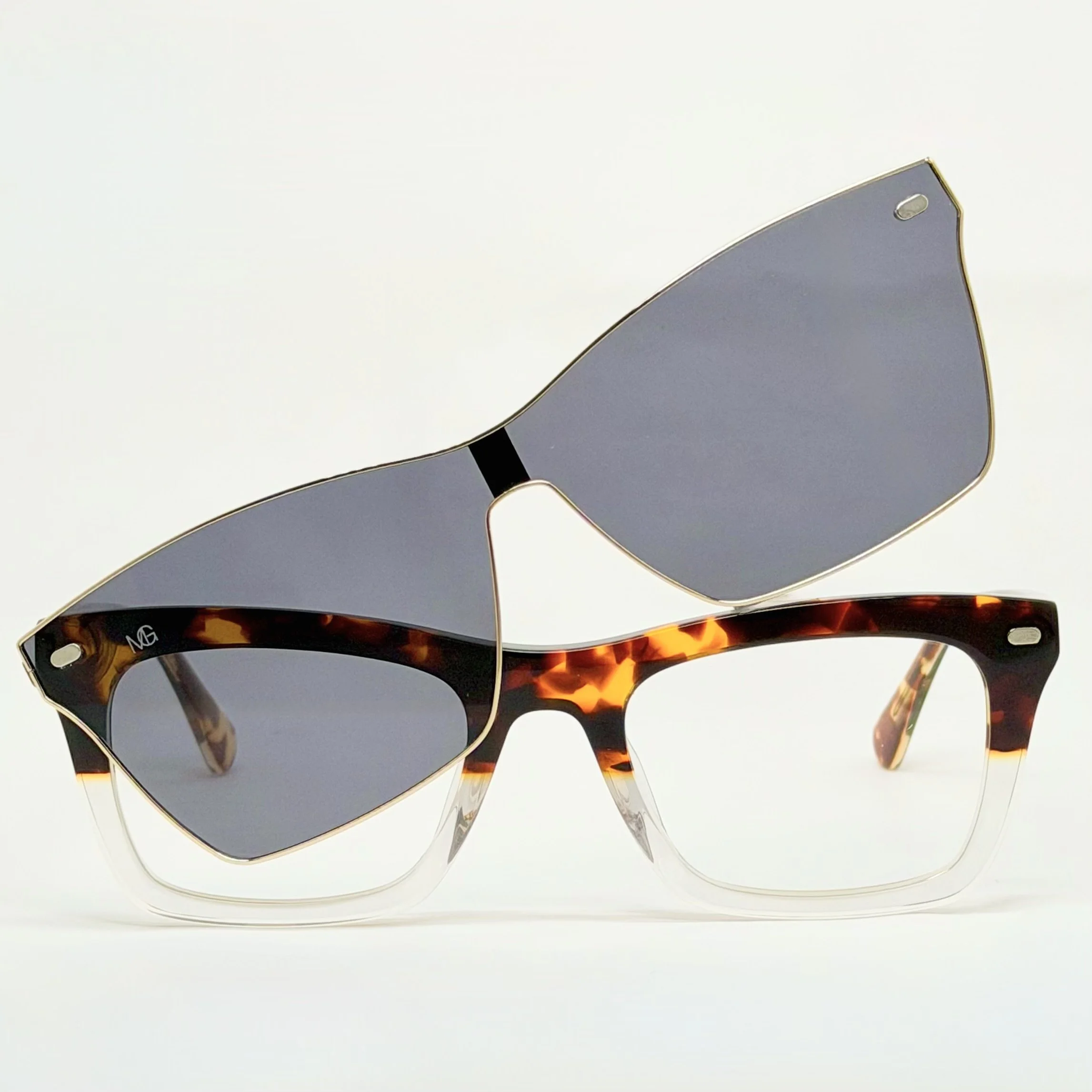 MauriGamba Amparo Havana Crystal Unisex Optical with Magnetic Clip-On Sunglasses