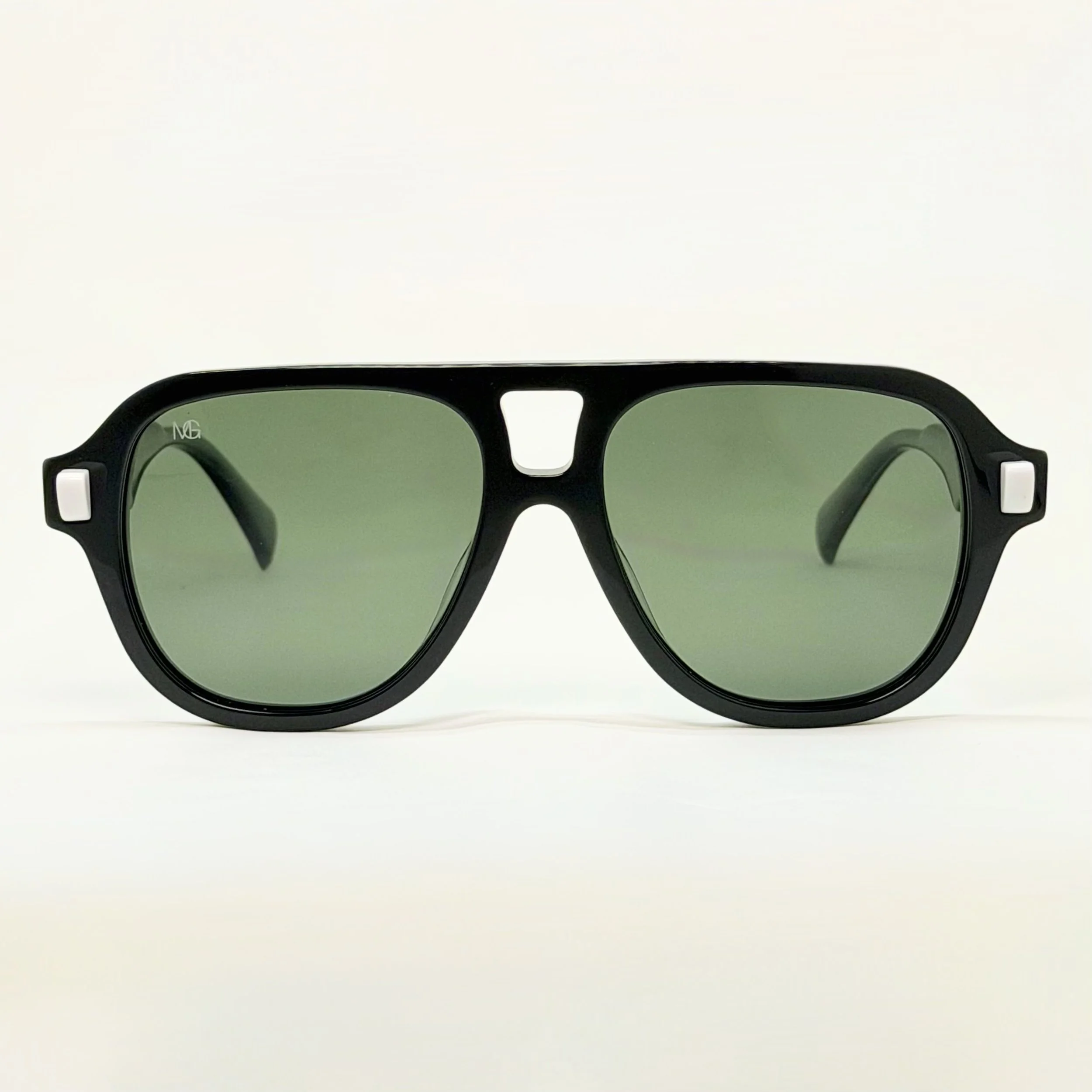 MauriGamba Tommasso Black Frame Green Lens Teal Temple Unisex Luxury Sunglasses