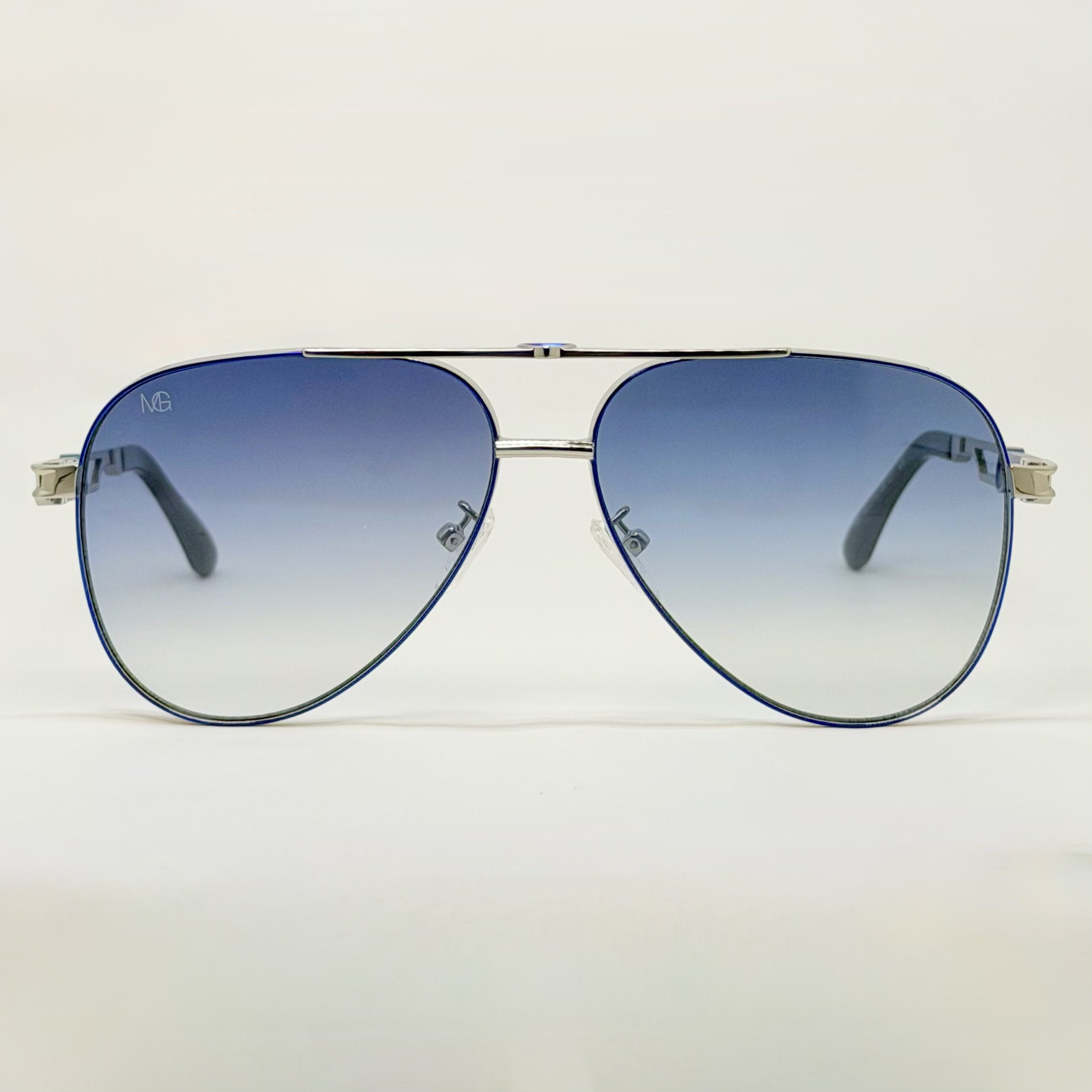 MauriGamba Lorenzo Aviator Silver Frame Blue Gradient Lens Unisex Luxury Designer Sunglasses