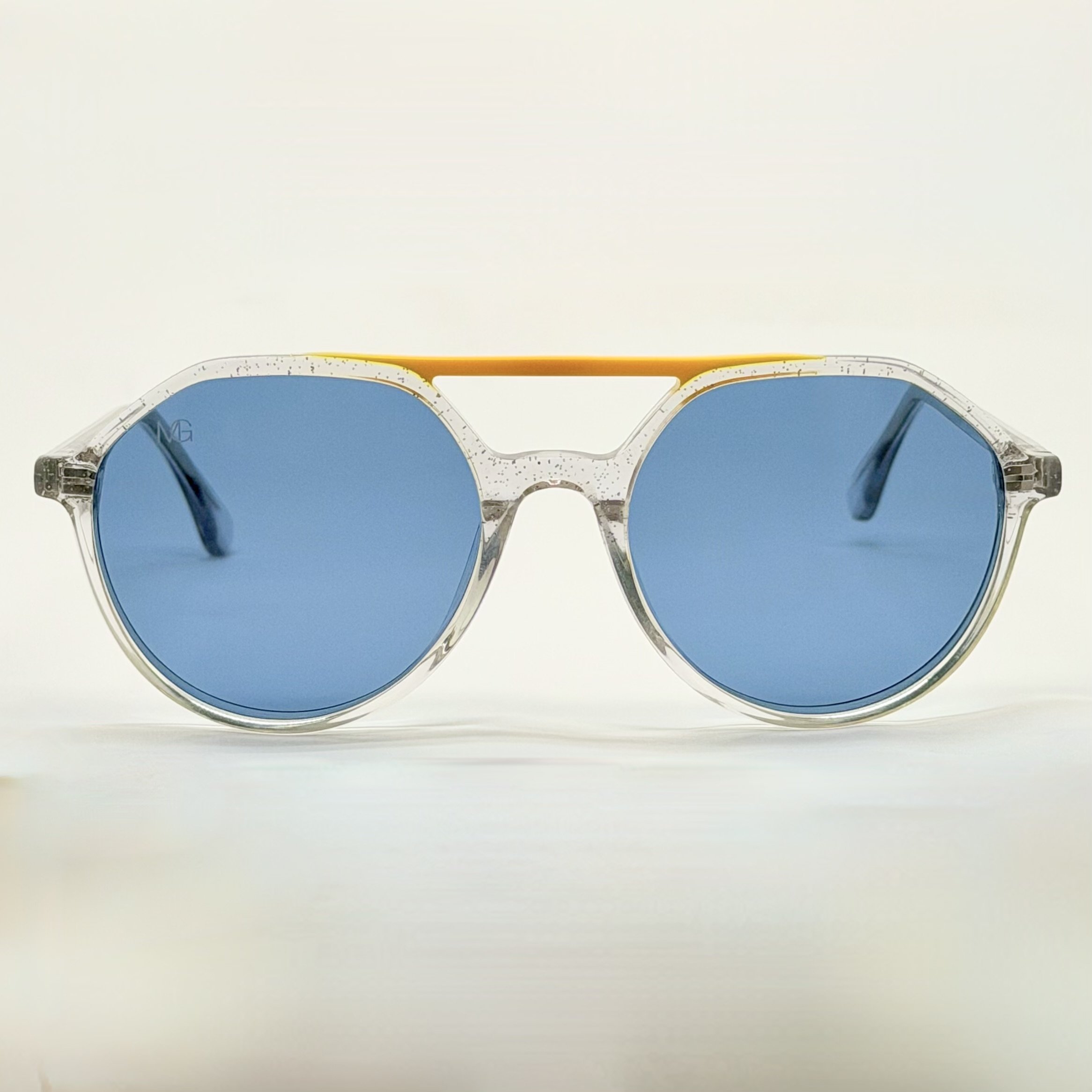 MauriGamba Nidia Yellow Bridge Clear Frame Blue Lens Women’s Luxury Sunglasses