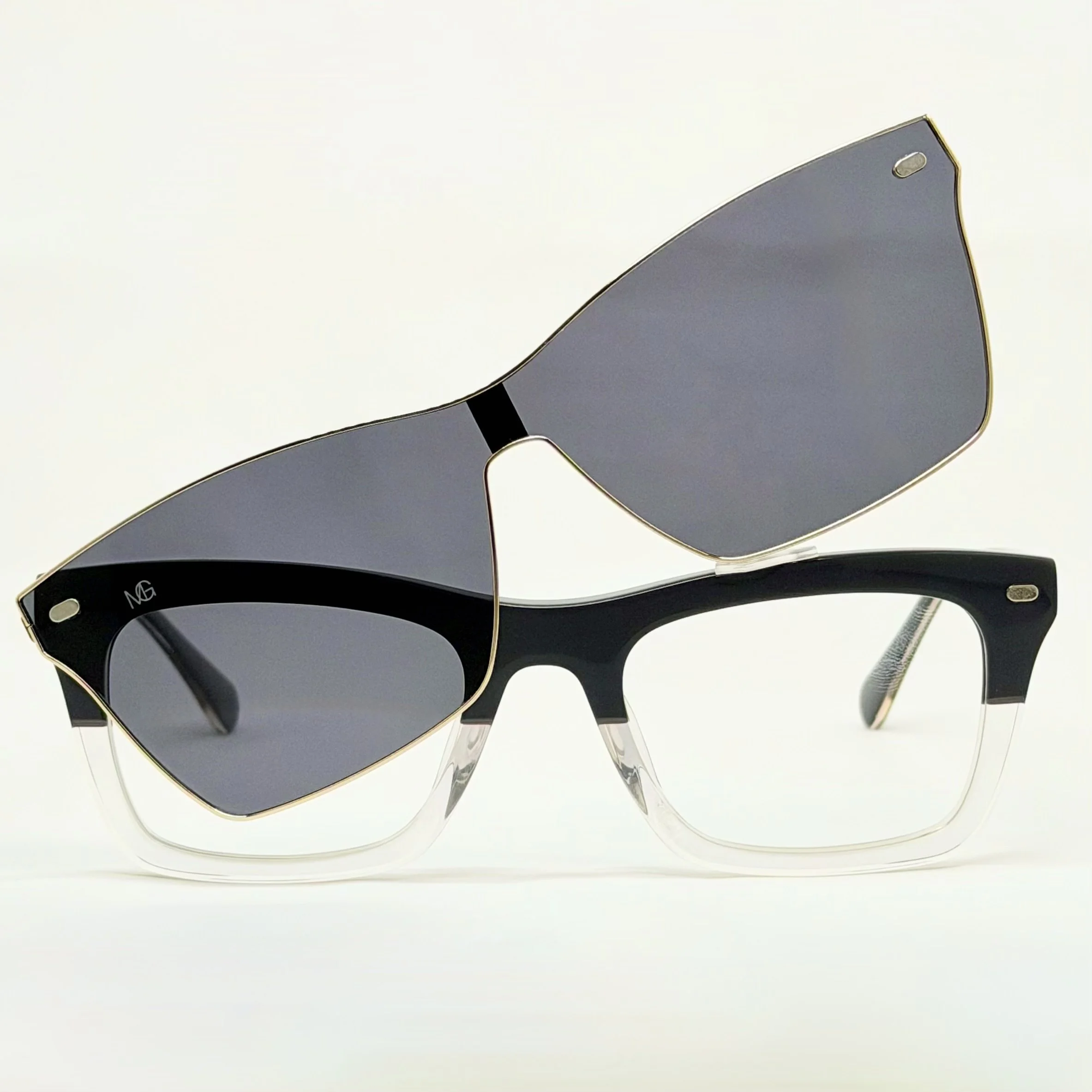 MauriGamba Amparo Black Crystal Women’s Optical with Magnetic Clip-On Sunglasses