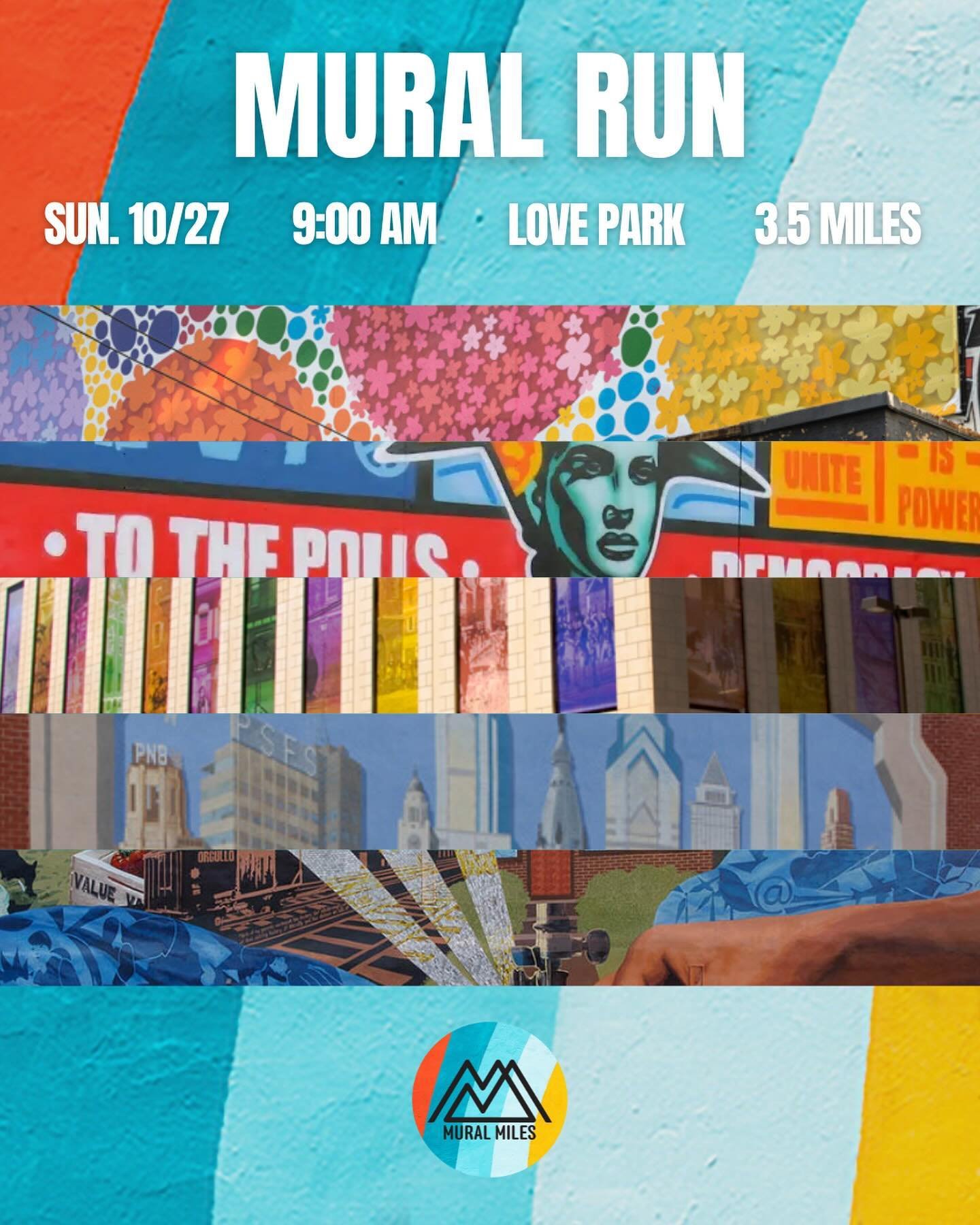 October is Mural Arts Month, and we&rsquo;re teaming up with @muralarts to celebrate! Join us for some autumn weekend miles starting and stopping at Love Park, where @conradbenner from @streetsdept will tell us all about a project currently on displa