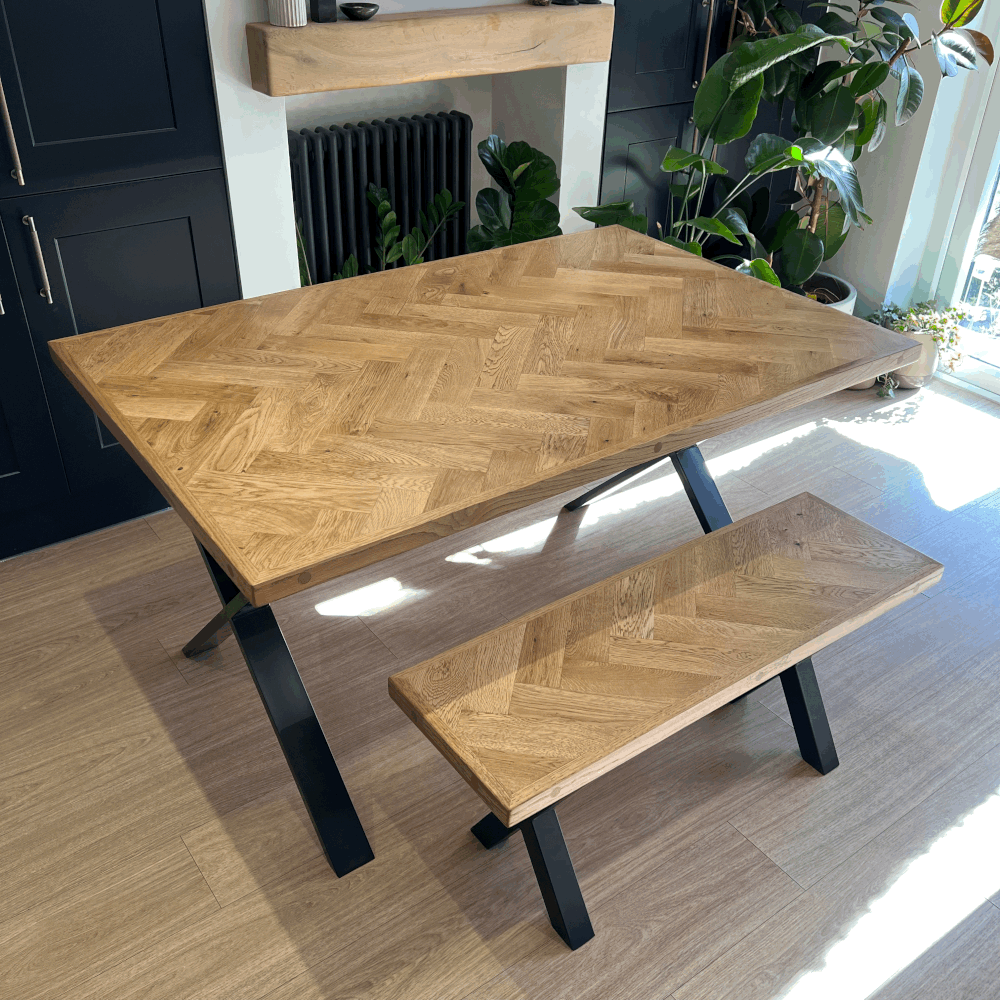 rustic herringbone oak table