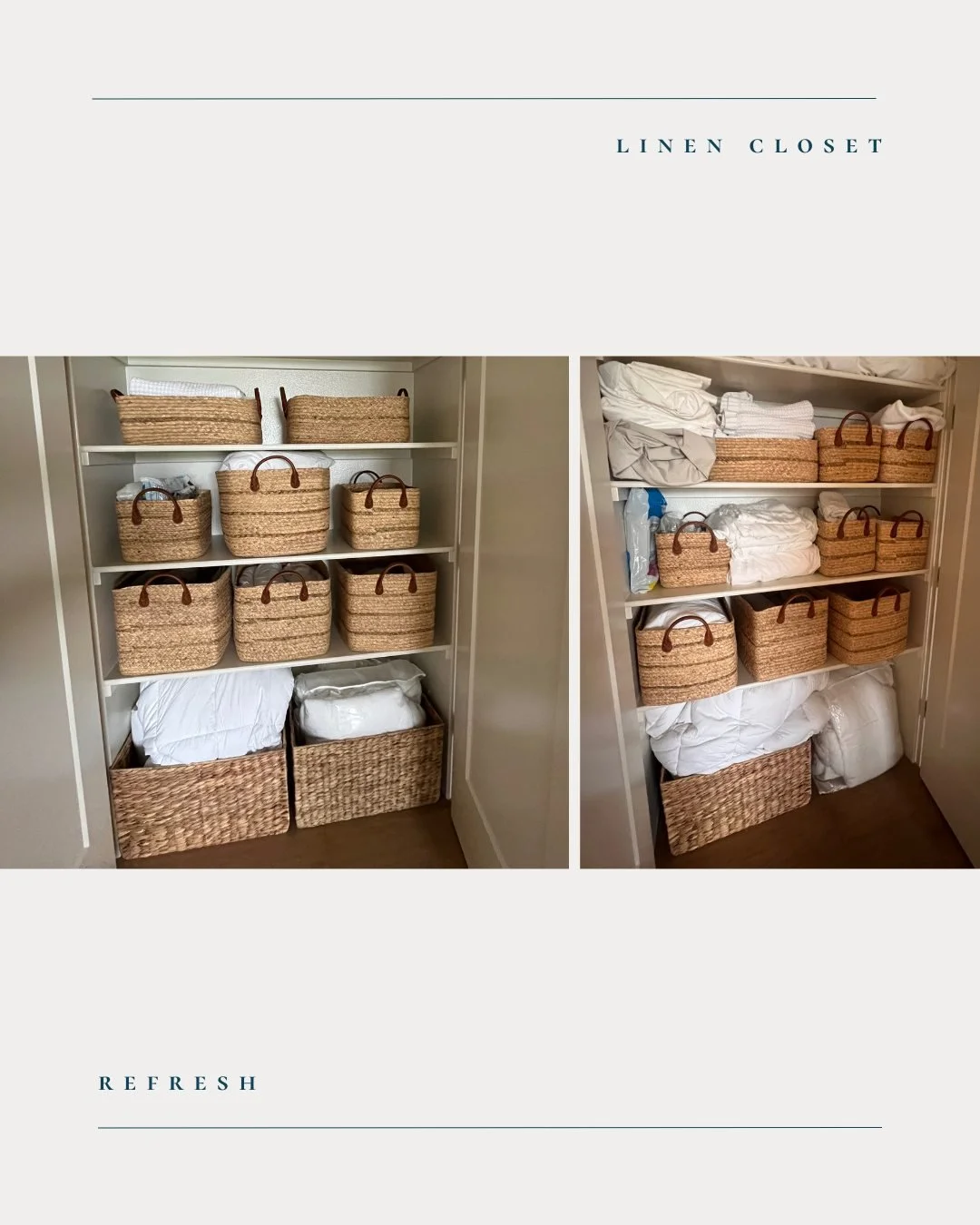 Elevated linen closet: right-sized towel stacks, labeled backstock, and beautiful simplicity. Tailored Organizing brings a refined touch to Willamette Valley homes.

#linenclosetsolutions #straightenitup #tailoredorganizing #wegotyou #salemoregonprof