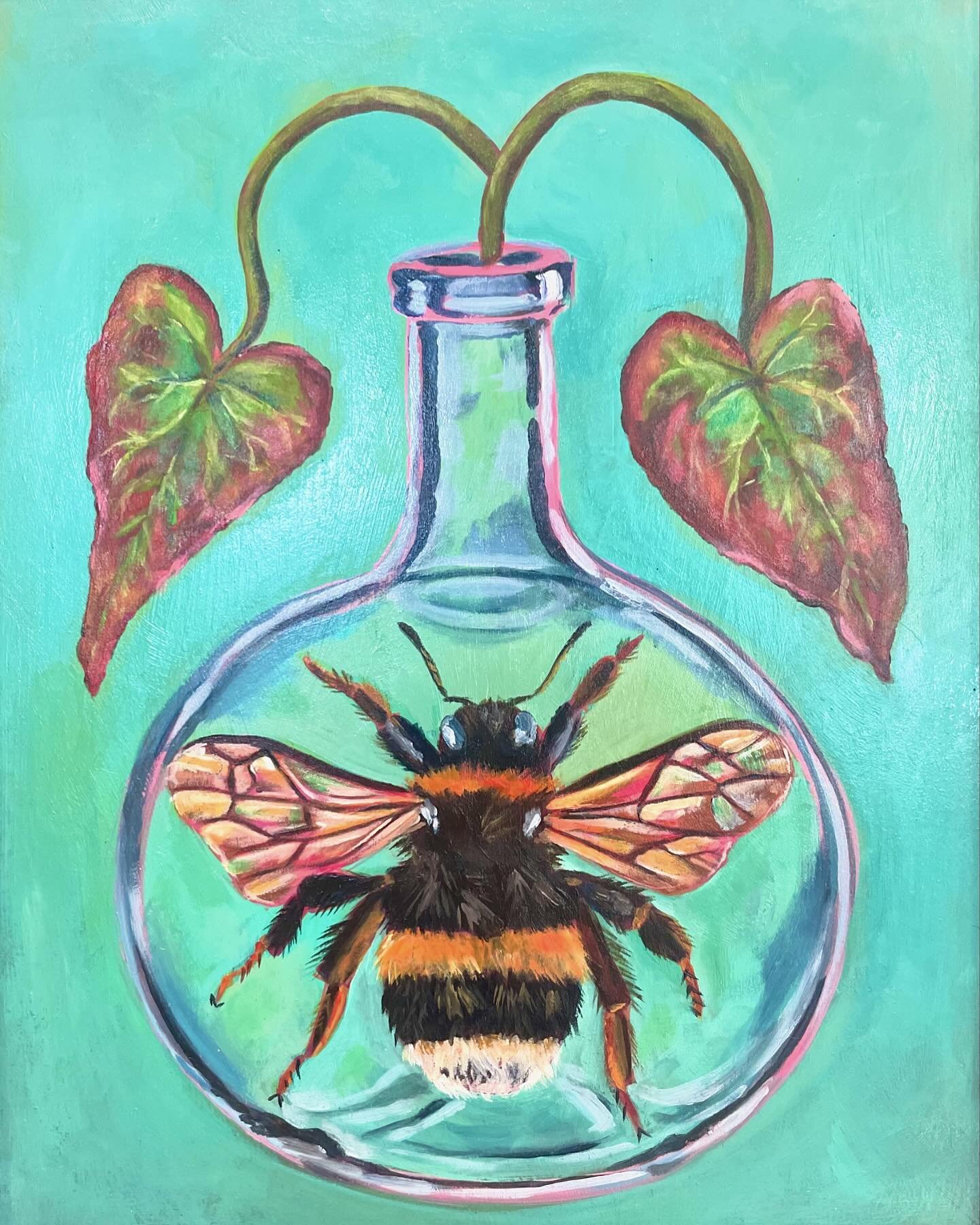 some recent oil paintings, inspired by our amazing pollinator allies and alchemical manuscript illustrations of magickal bottles. i&rsquo;ve also been enamored with hot pink and wanted to play with this punchy and vibrant color.

see them in-person a