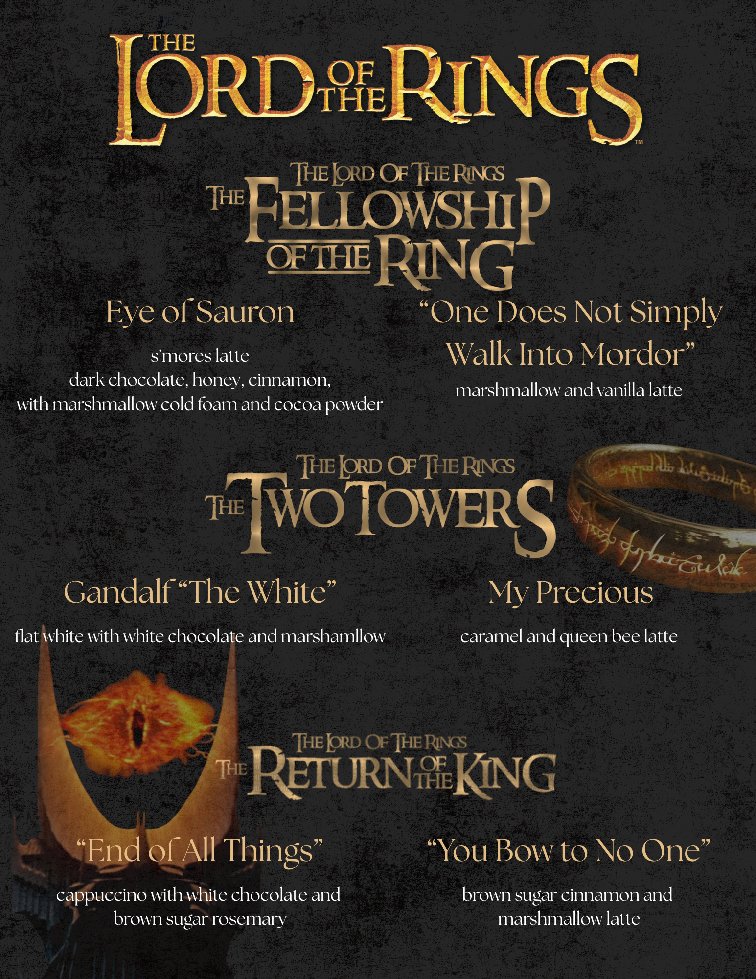 lord of the rings menu - january only