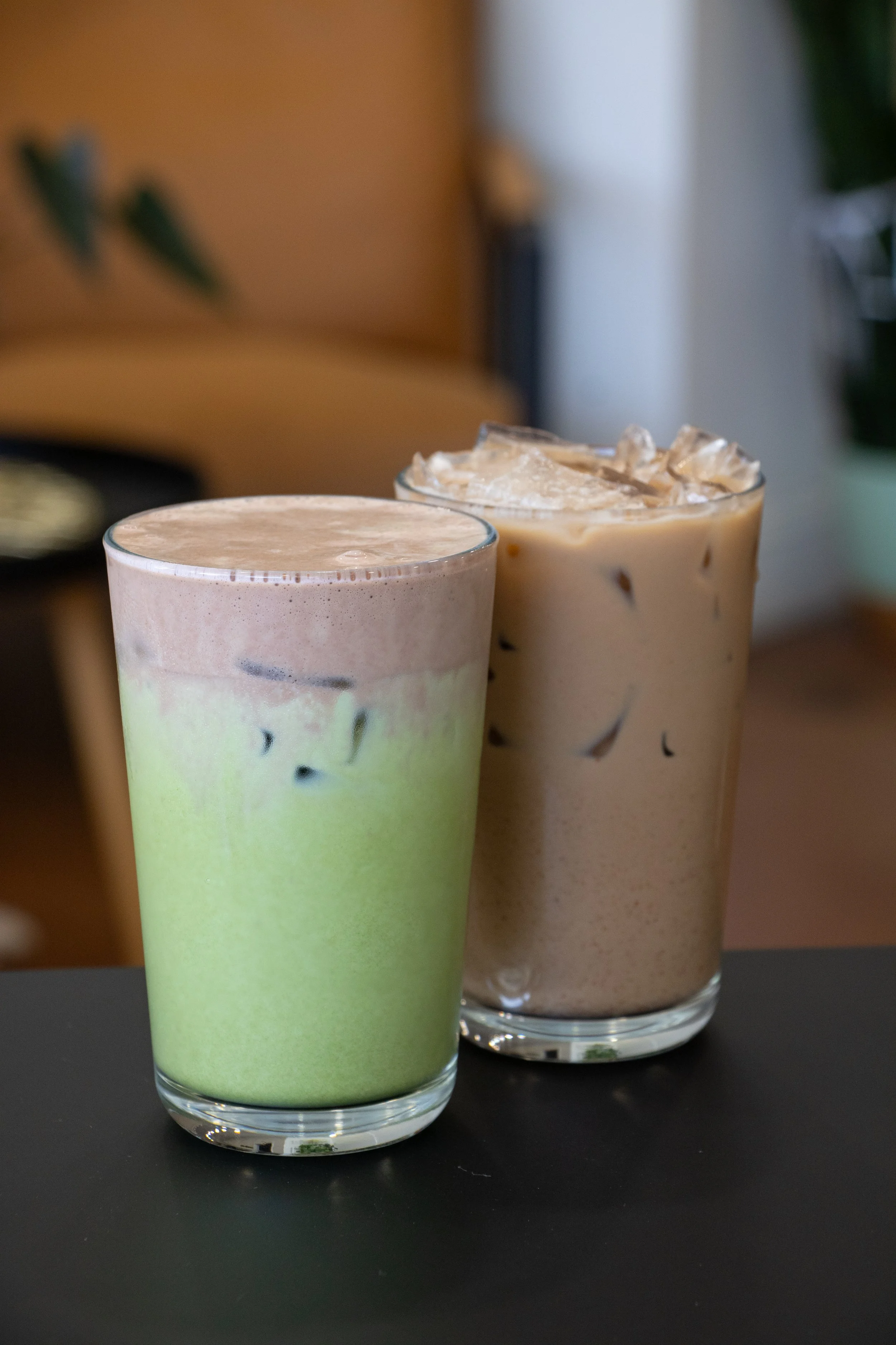 mater matcha and “I’m the bomb” chai