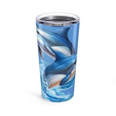 introducing our Blue Dolphin 20oz Tumbler - Unique Graphic Travel Mug