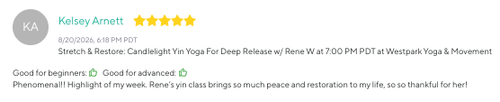 Five-star review for Westpark Yoga & Movement
