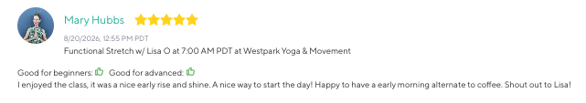 Five-star review for Westpark Yoga & Movement