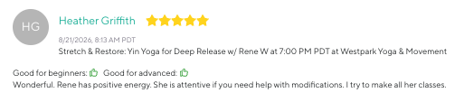 Five-star review for Westpark Yoga & Movement